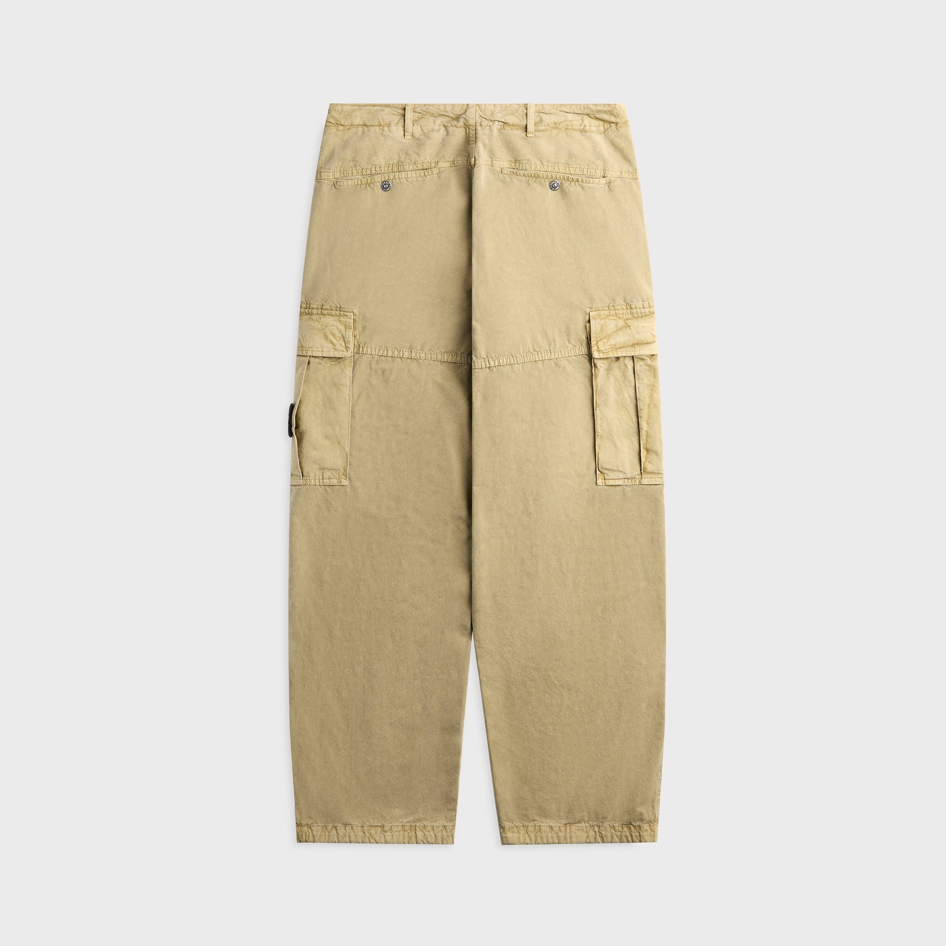 Stone Island military green Panama cotton cargo pant, back view with flap pockets