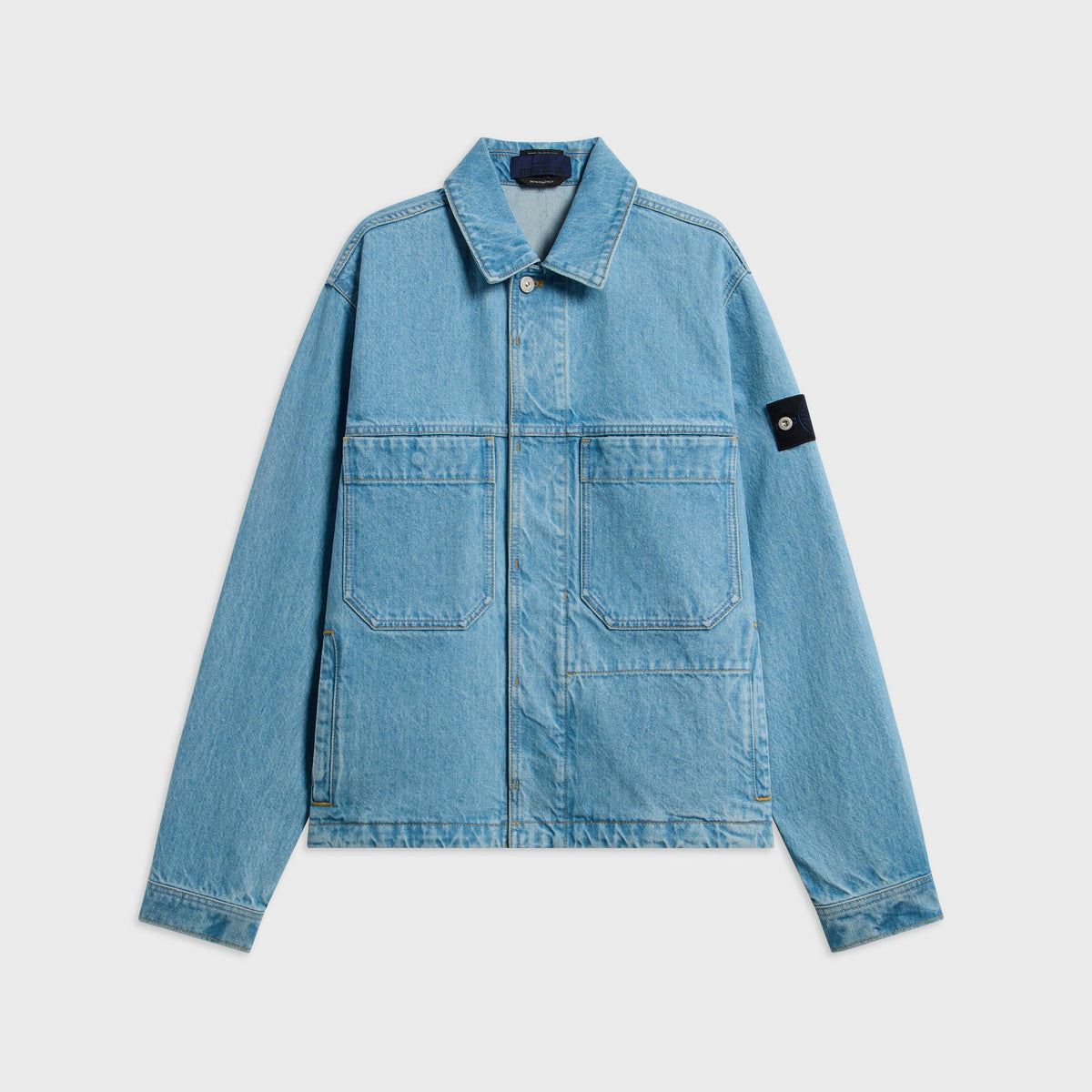 Stone Island Indigo Denim Grainy Wash Coach Jacket - Blue Light Wash