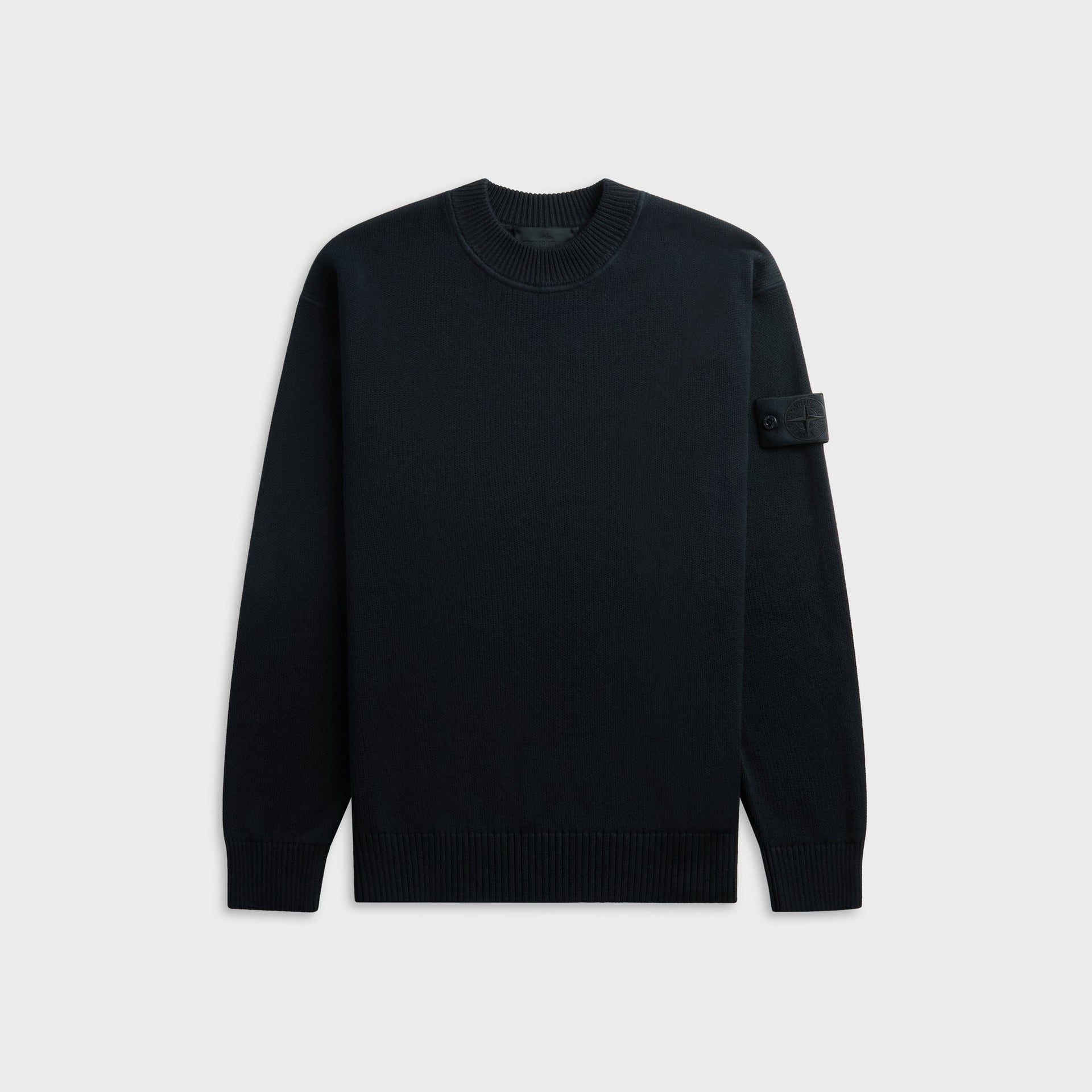 Stone Island Ghost cotton-cashmere crewneck jumper in navy, front view with tonal compass sleeve badge