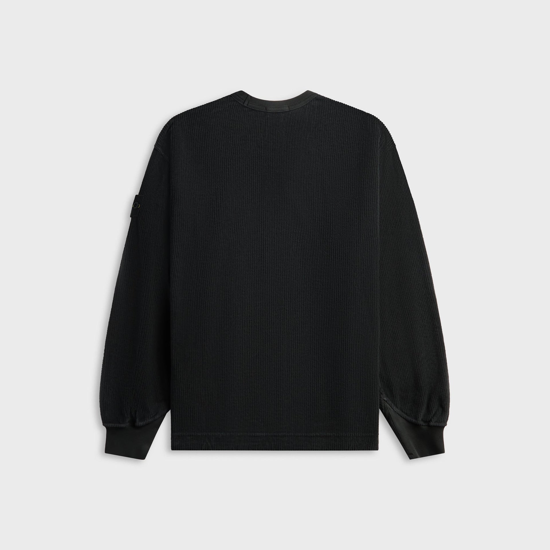 Lead grey Stone Island ribbed corduroy crewneck sweatshirt, back view with tonal sleeve badge