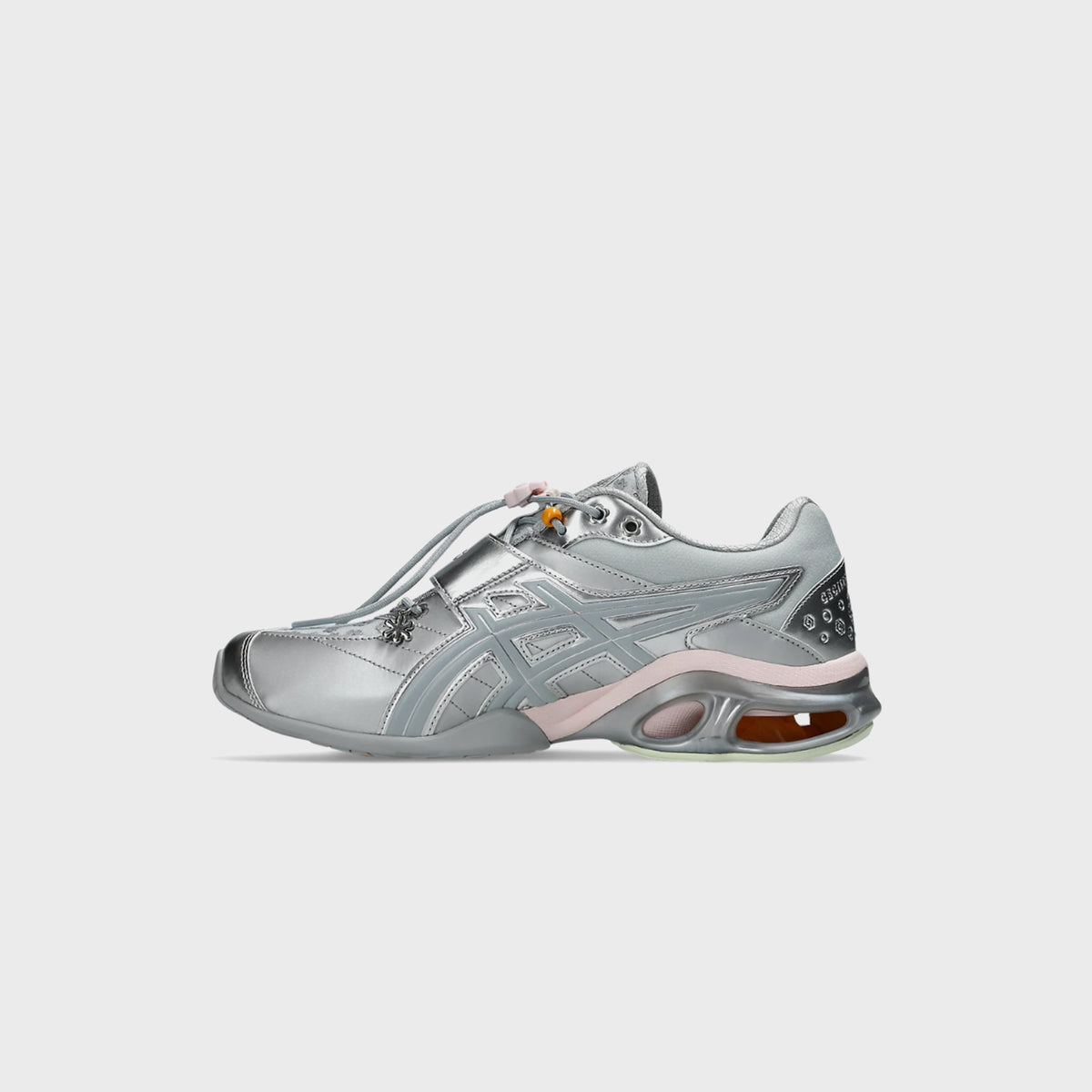ASICS x Cecilie Bahnsen GEL-KINETIC FR sneaker side view highlighting the pink midsole stripe and visible gel cushioning