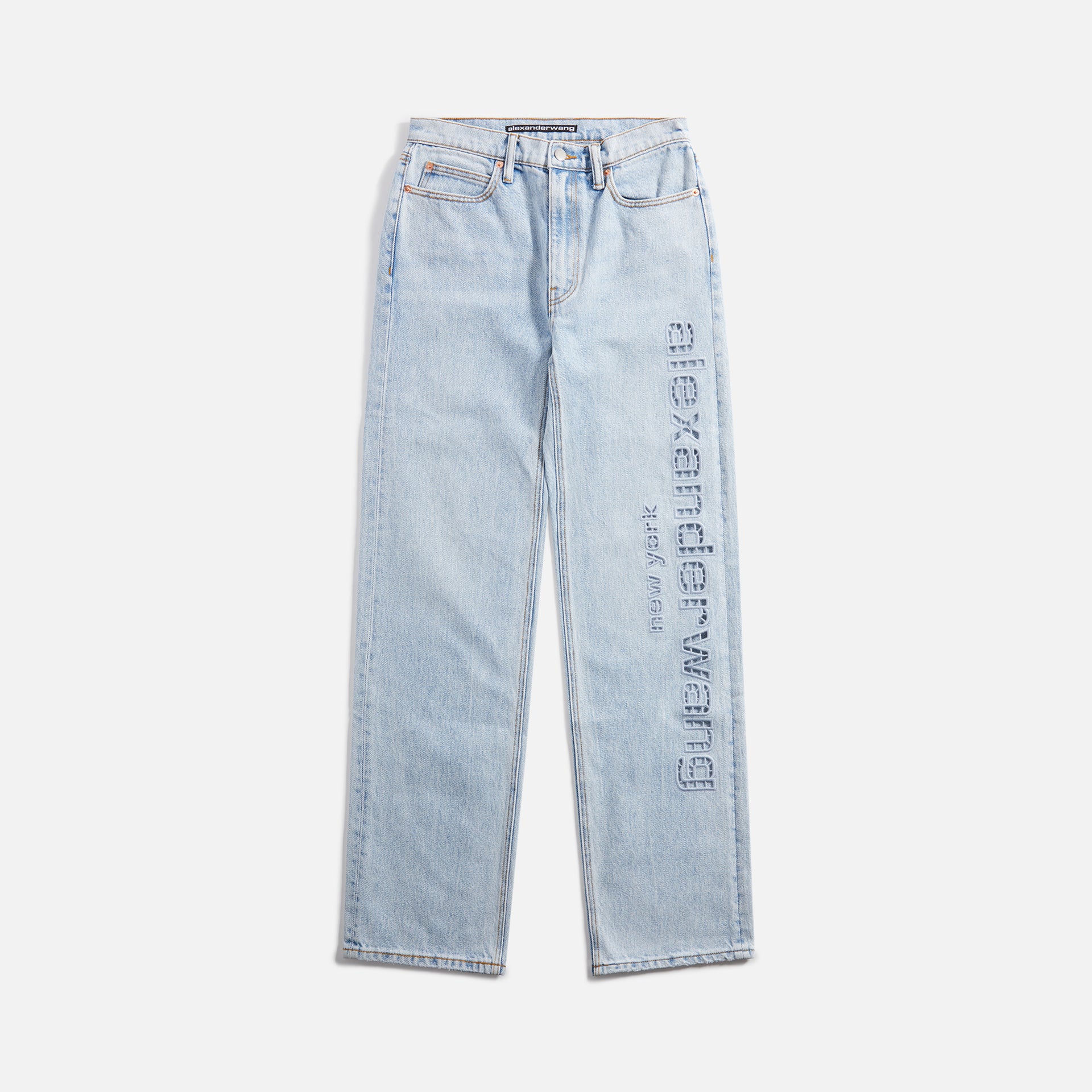 Alexander Wang EZ Slouch Logo Cut Embroidered Jeans - Bleach