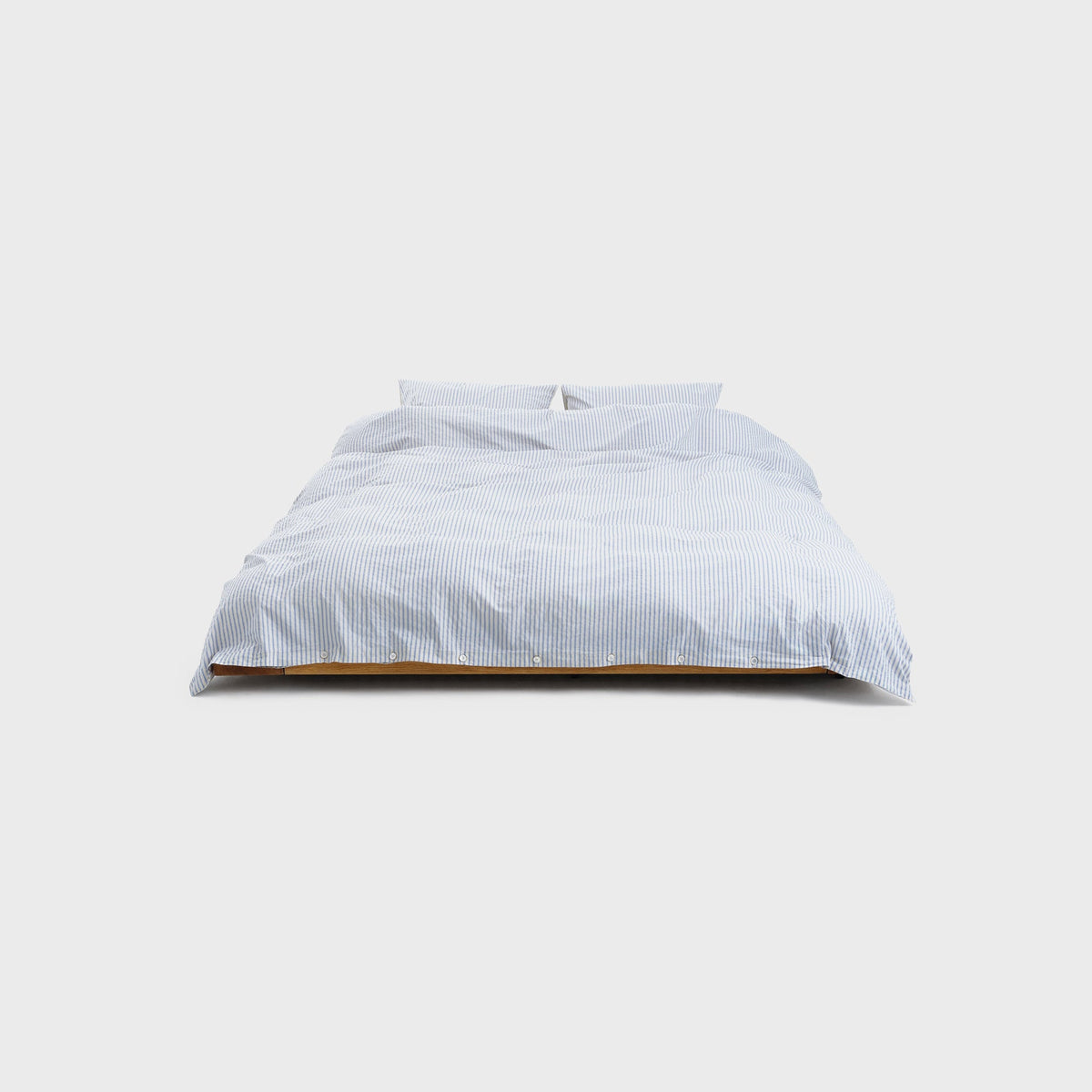 Tekla Percale Double Duvet Cover in Flint Stripes, duvet cover styled flat on a bed