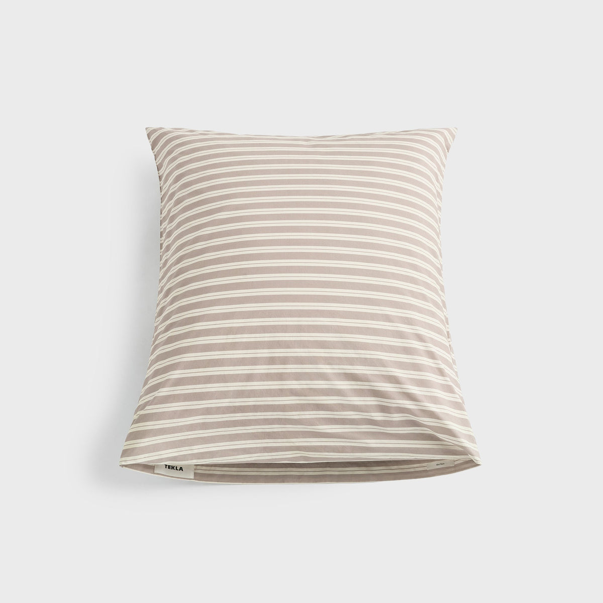 Tekla Percale Pillow Sham in Clay Stripes, beige and cream striped cotton, full front view
