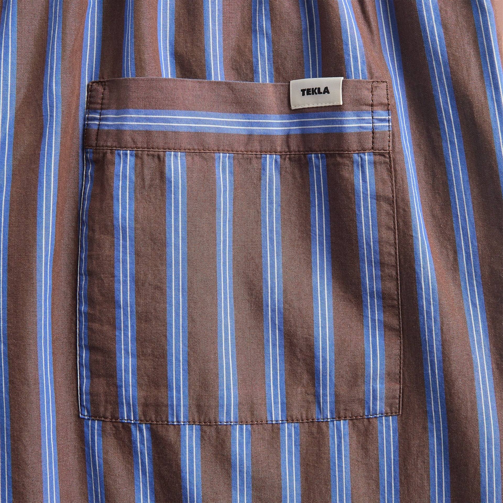 Tekla Chestnut Stripes Poplin Pyjama Pant - Brown / Light Blue