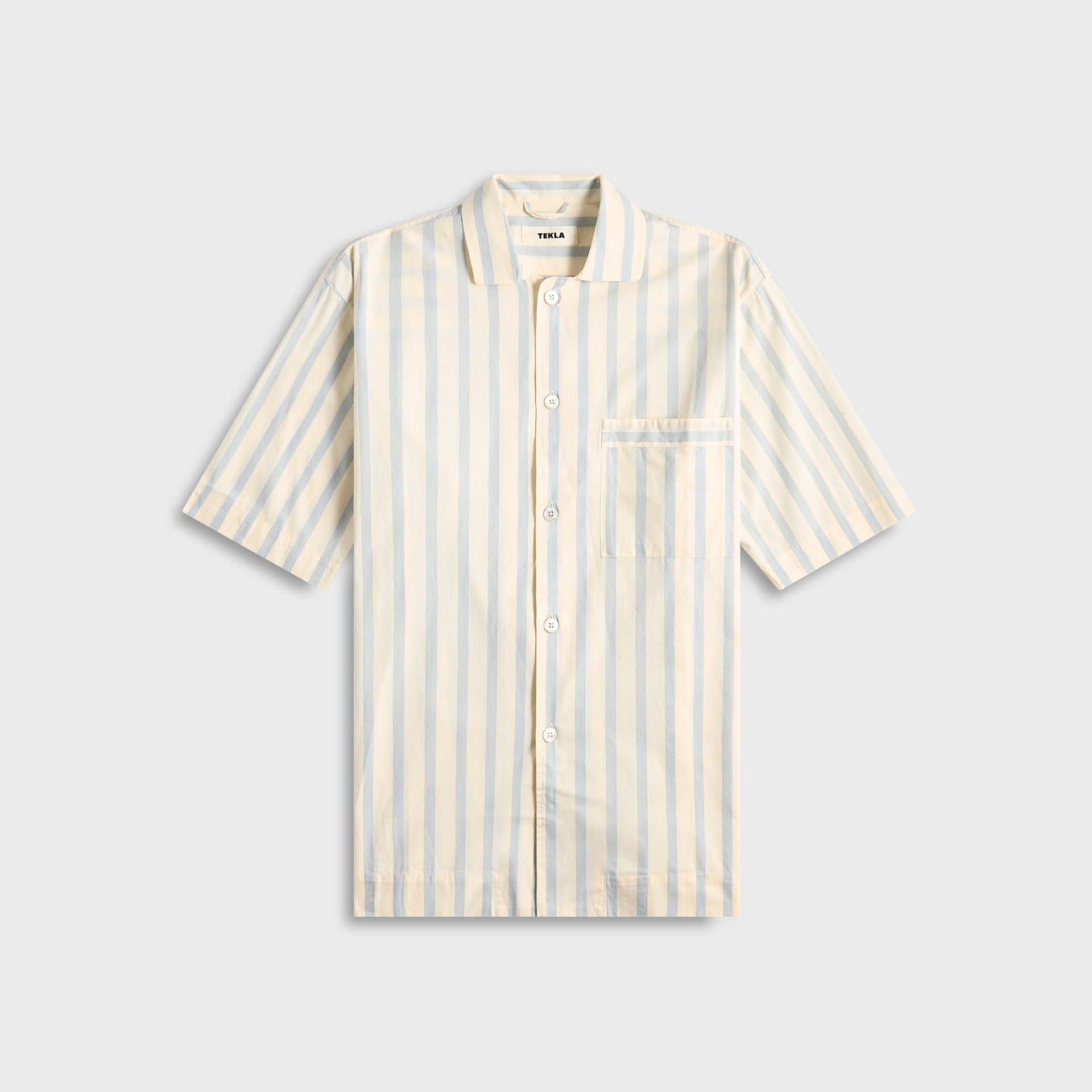 Tekla Poplin Pyjamas Short Sleeve Shirt in Needle Stipes