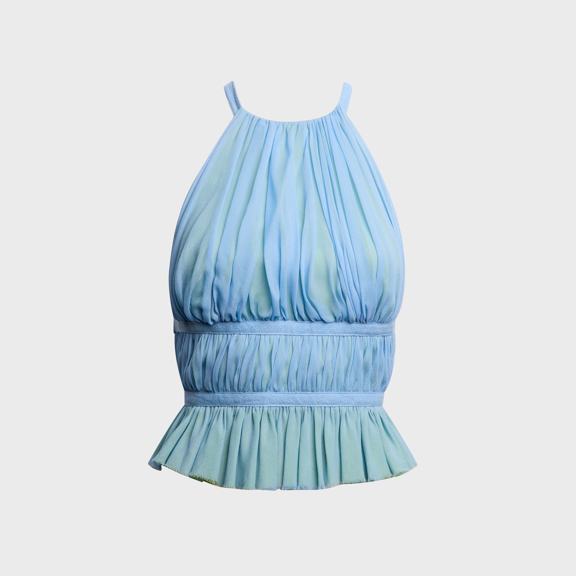 Tae Park Chiffon Wrap Top - Sky Blue / Matcha