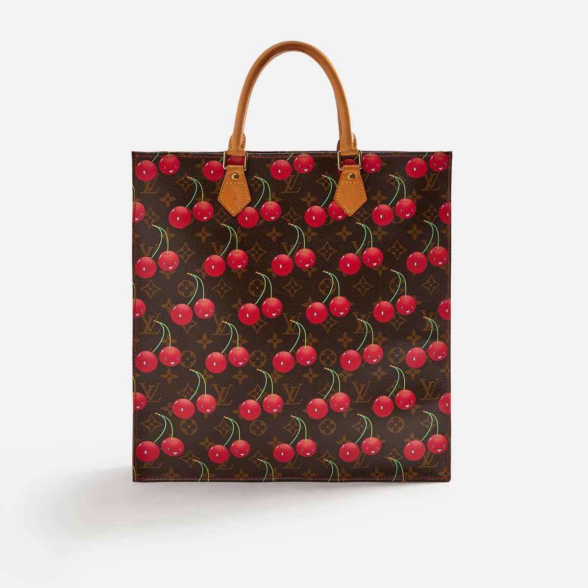 WGACA Louis Vuitton Brown Murakami Cherry Sac Plat - Brown / Red