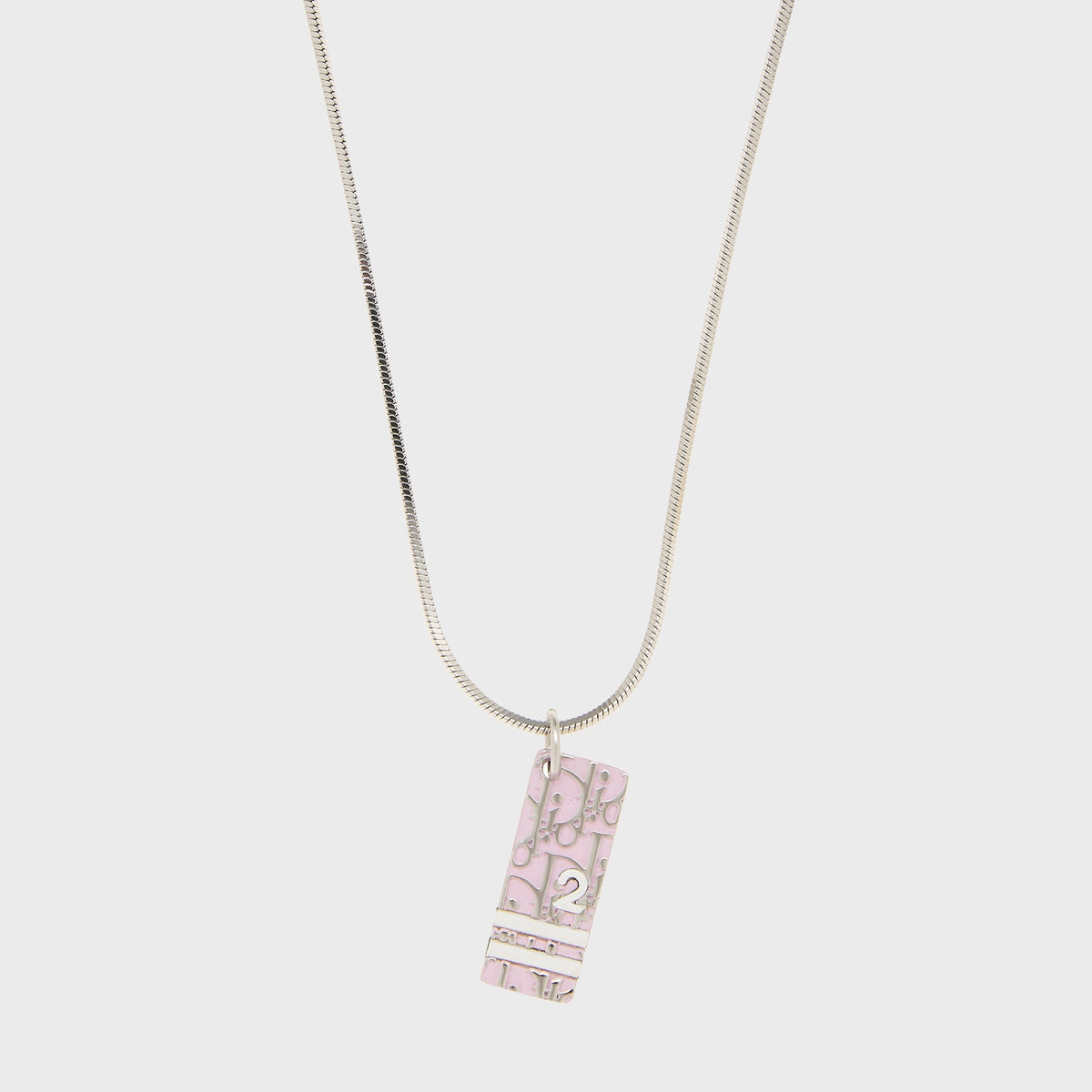 WGACA Christian Dior Oblique Trotter Pendant Necklace - Pink / Silver