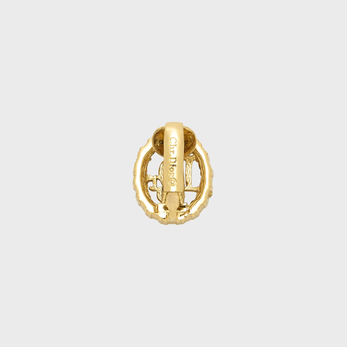 WGACA Christian Dior Vintage Gold Plated Rhinestone Dior Logo Oval Clip On Earrings - Gold