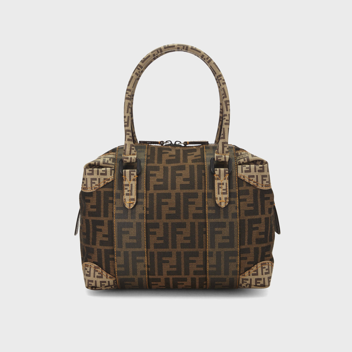 WGACA Fendi Tobacco Zucca Print Canvas Boston Bag - Brown