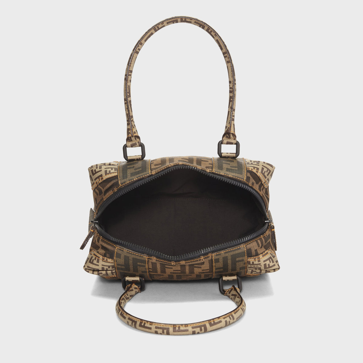 WGACA Fendi Tobacco Zucca Print Canvas Boston Bag - Brown