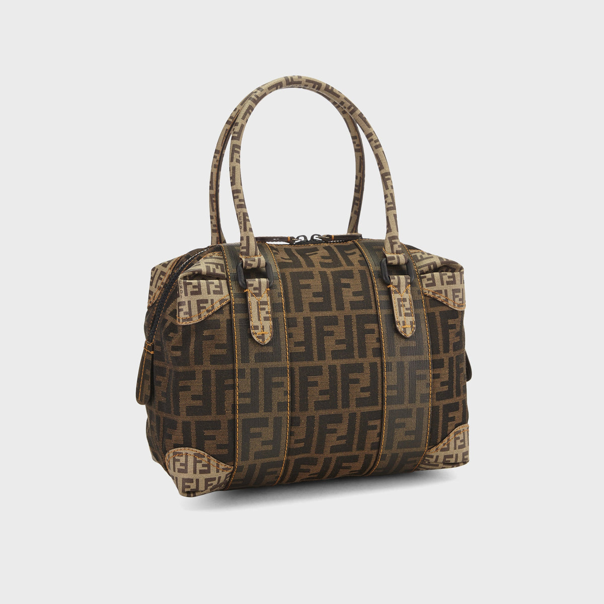 WGACA Fendi Tobacco Zucca Print Canvas Boston Bag - Brown