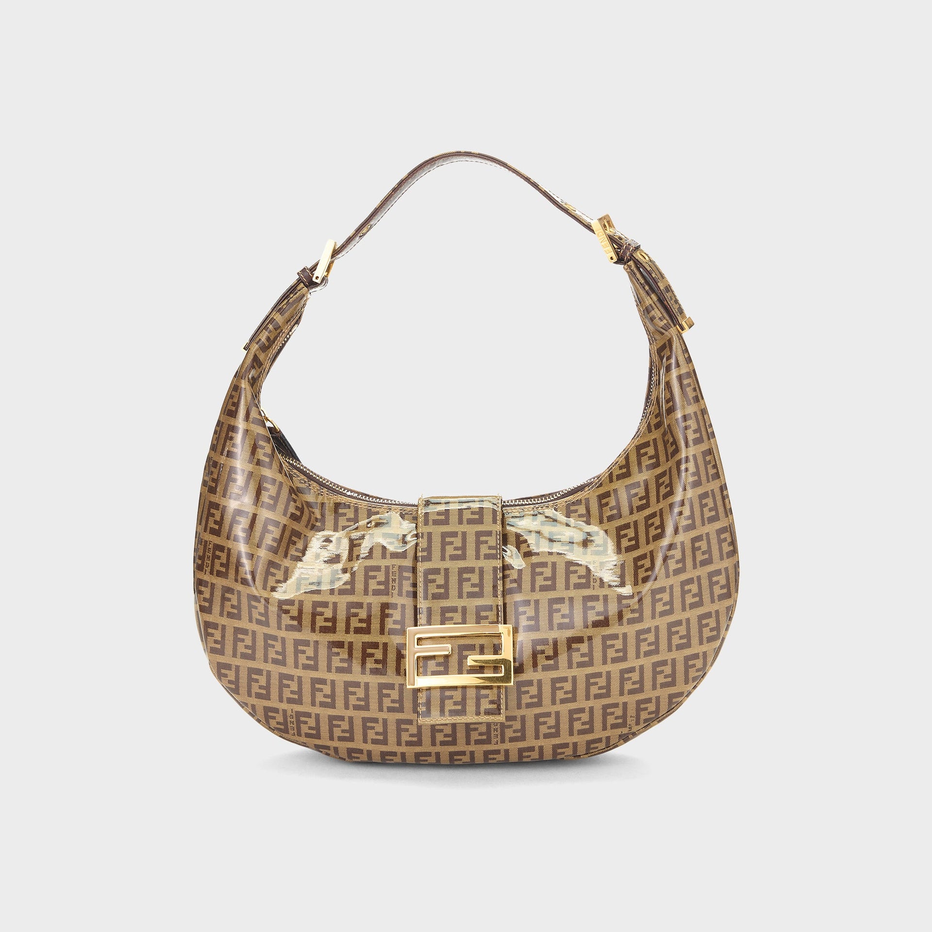 WGACA Fendi Brown Vinyl Crescent Moon Hobo Small Bag - Brown