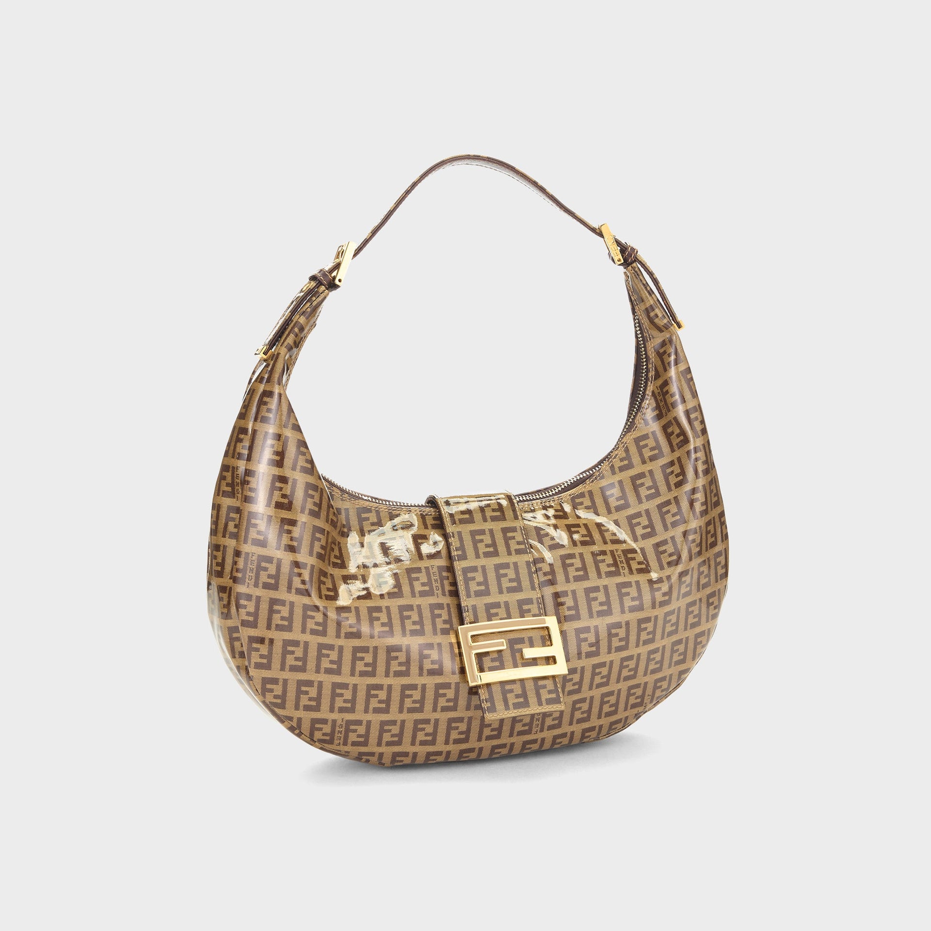 WGACA Fendi Brown Vinyl Crescent Moon Hobo Small Bag - Brown