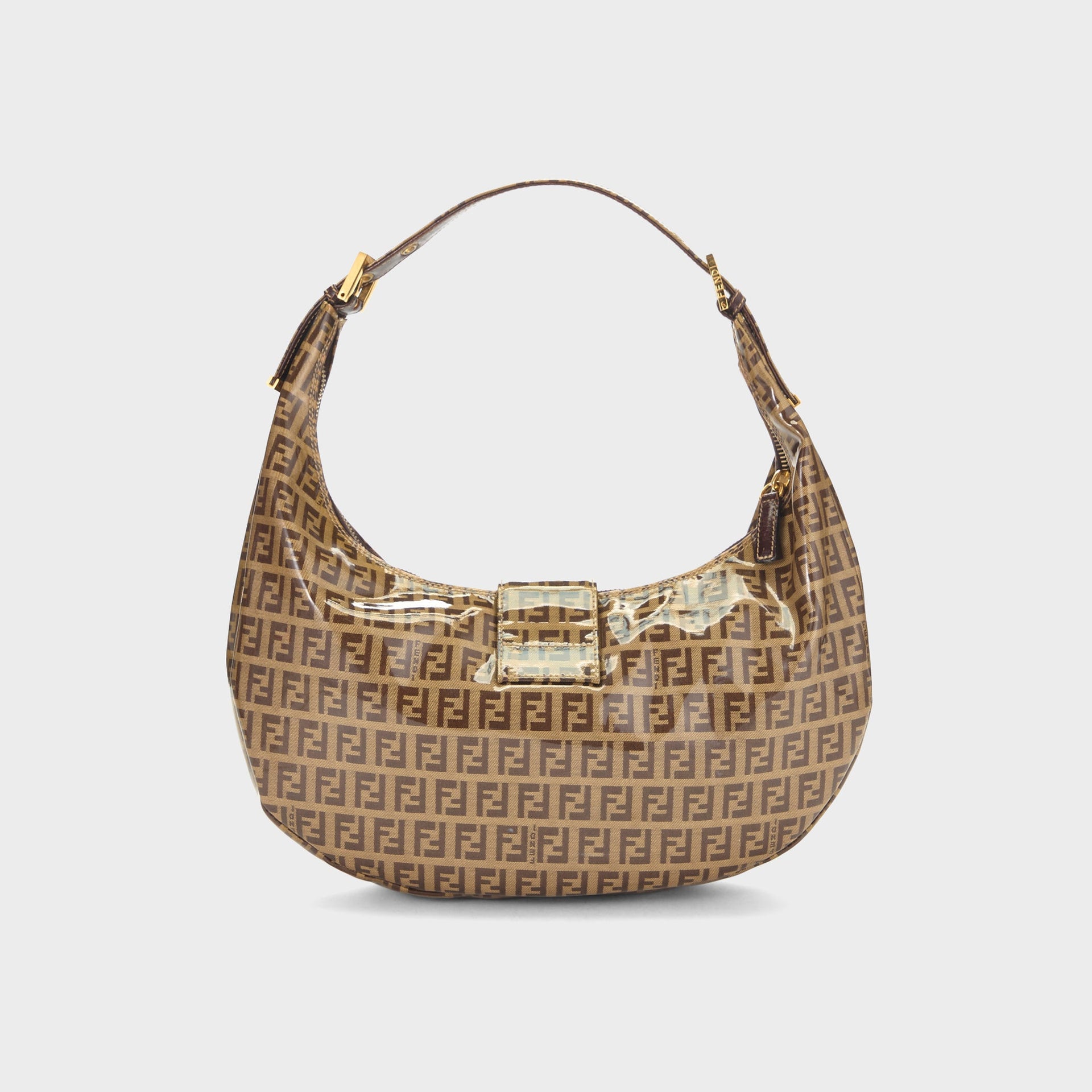 WGACA Fendi Brown Vinyl Crescent Moon Hobo Small Bag - Brown