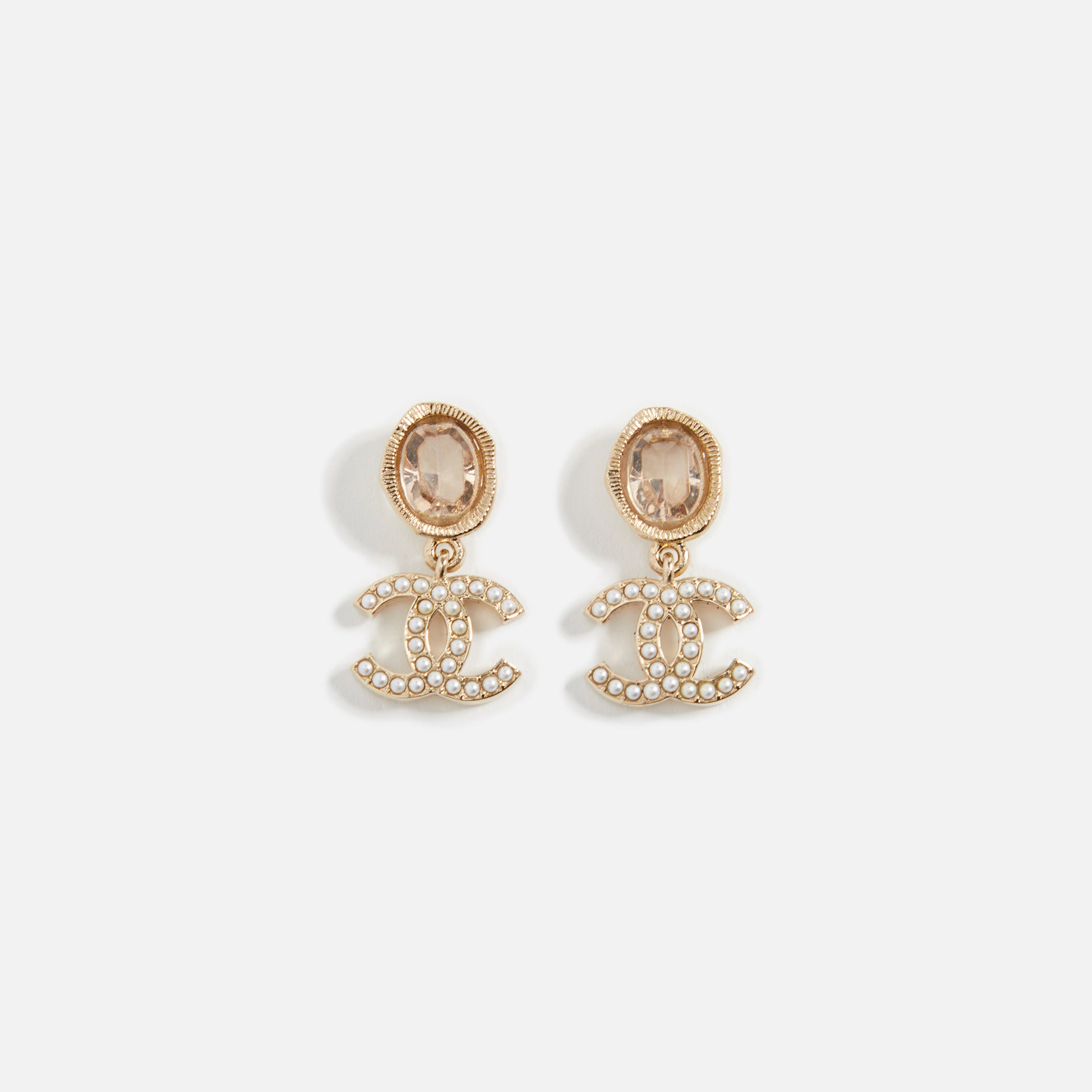 WGACA Chanel Crystal Pearl CC Dangle Earrings - Gold
