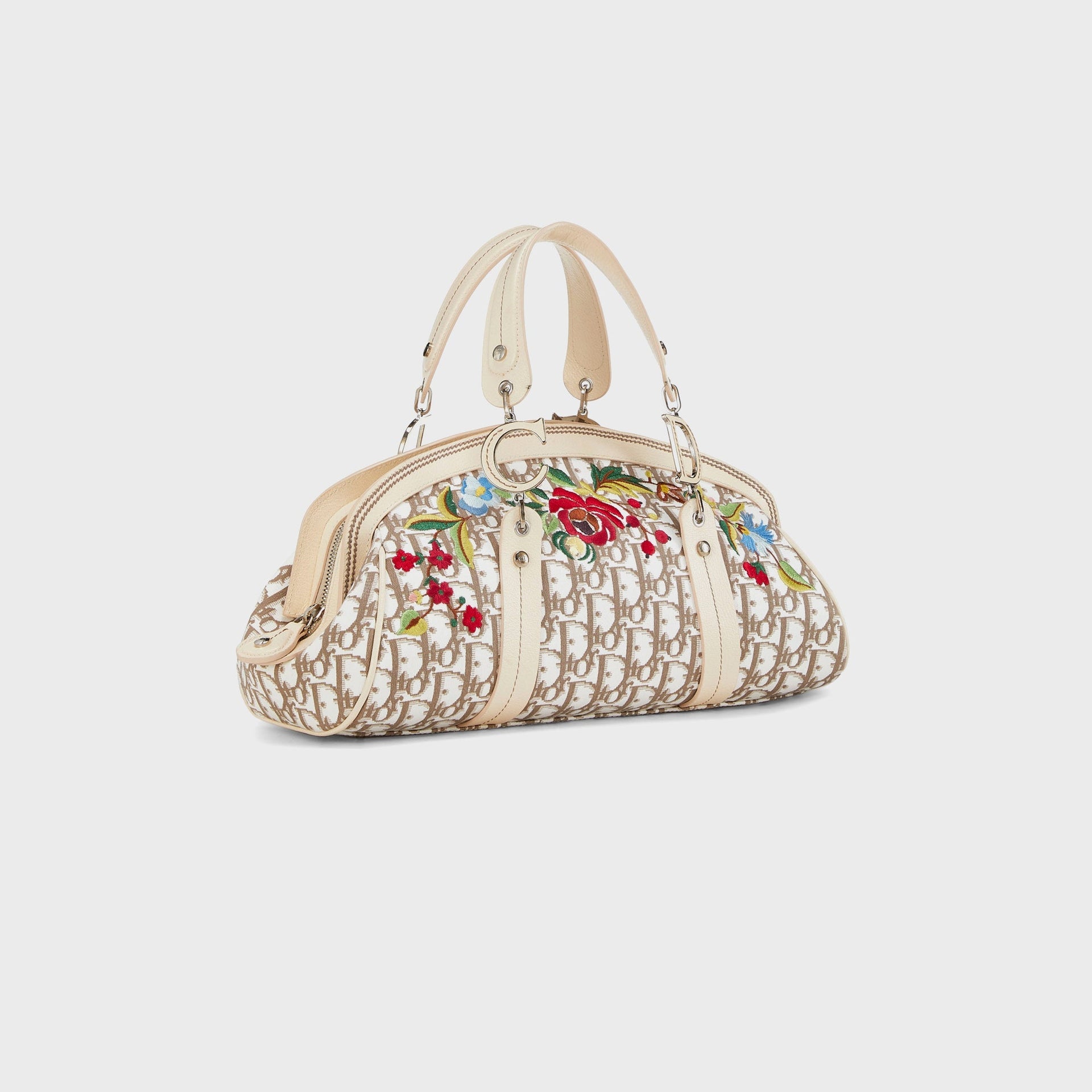 WGACA Dior Embroidered Floral Handbag Small in Beige