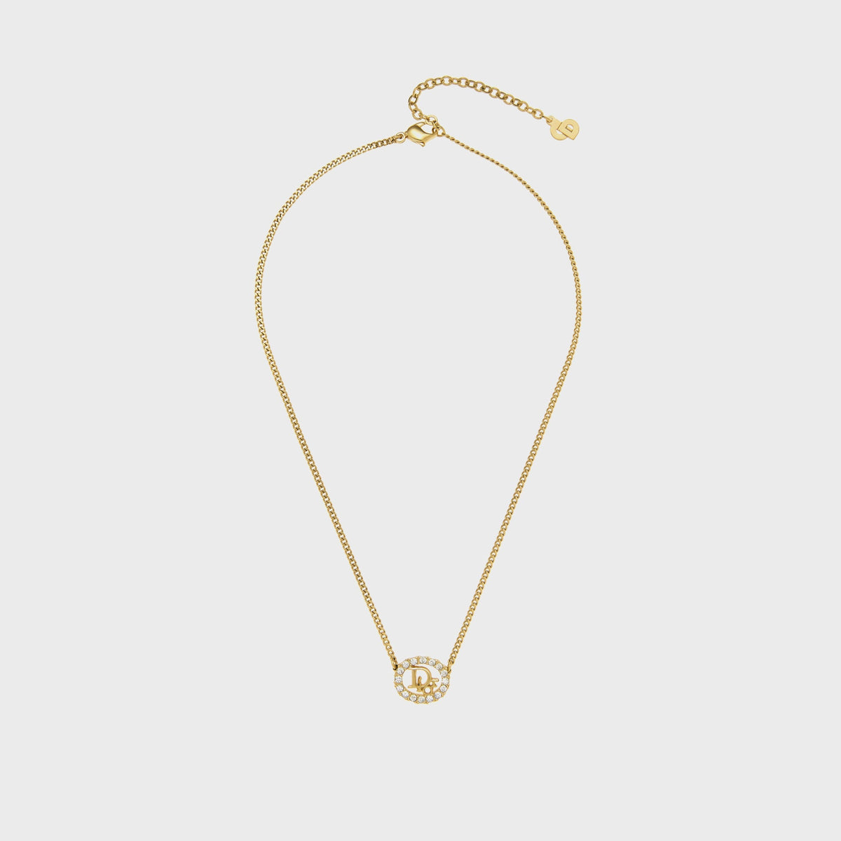 WGACA Dior Gold Crystal Round Oval Logo Necklace - Gold