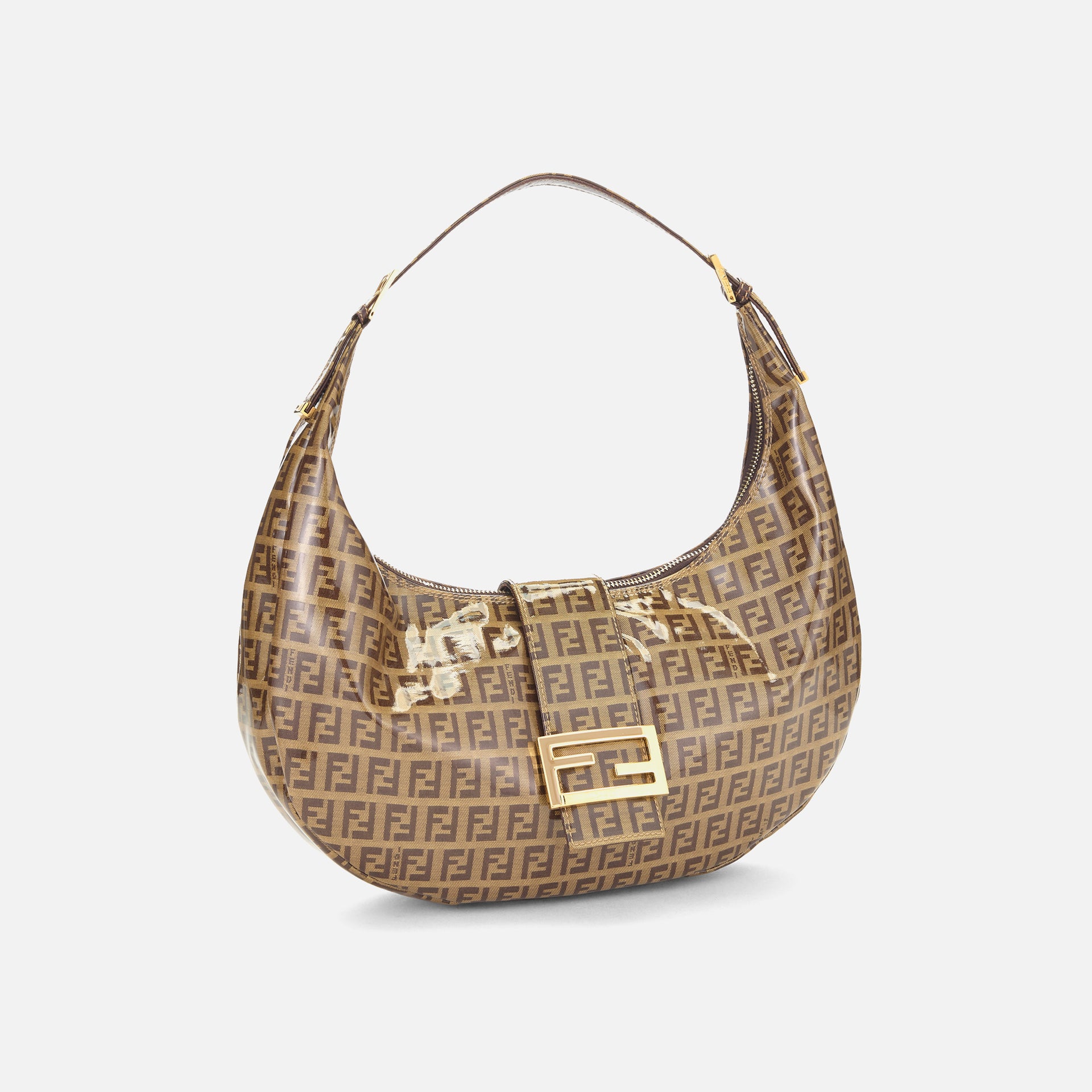WGACA Fendi Brown Vinyl Crescent Moon Hobo Small - Brown