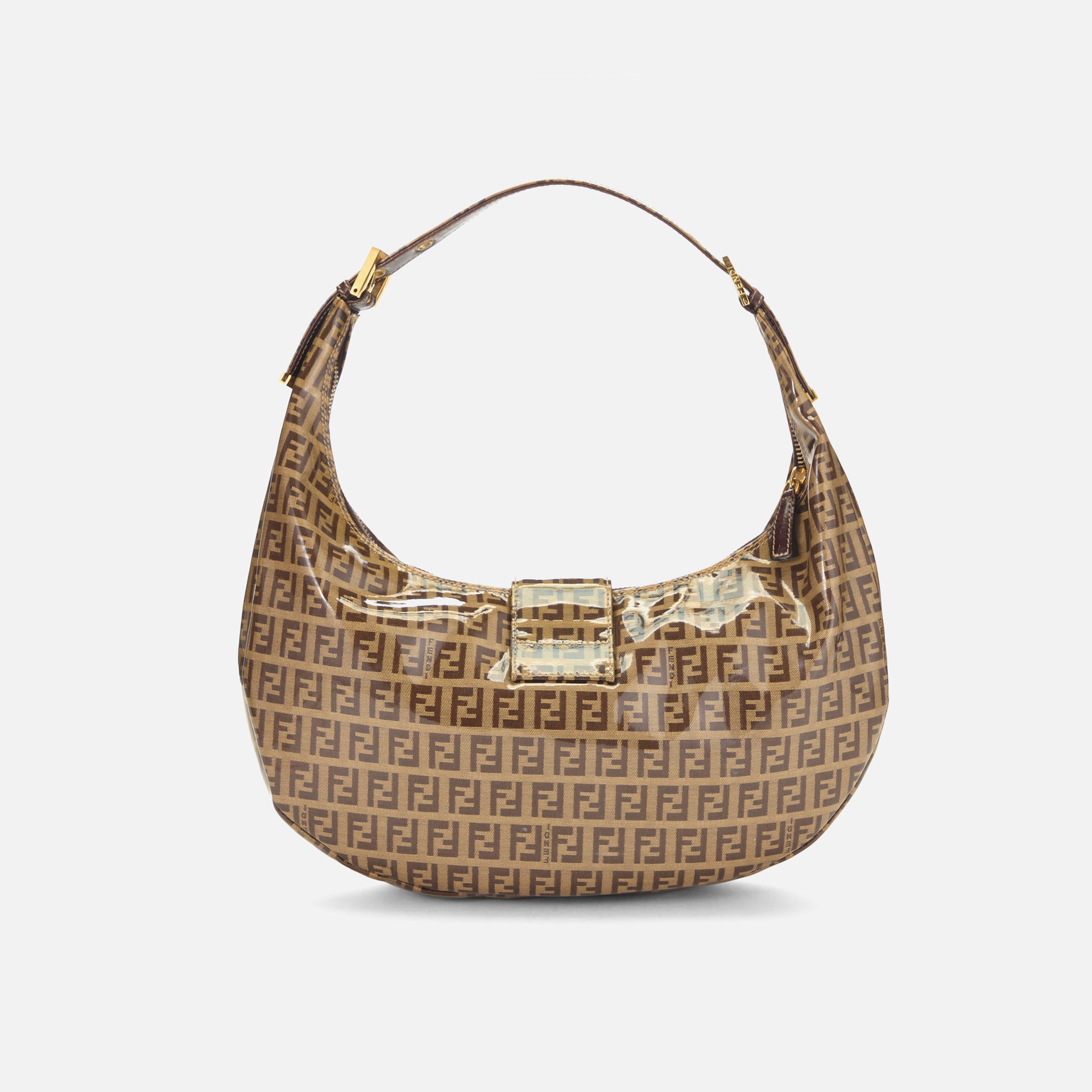 WGACA Fendi Brown Vinyl Crescent Moon Hobo Small - Brown