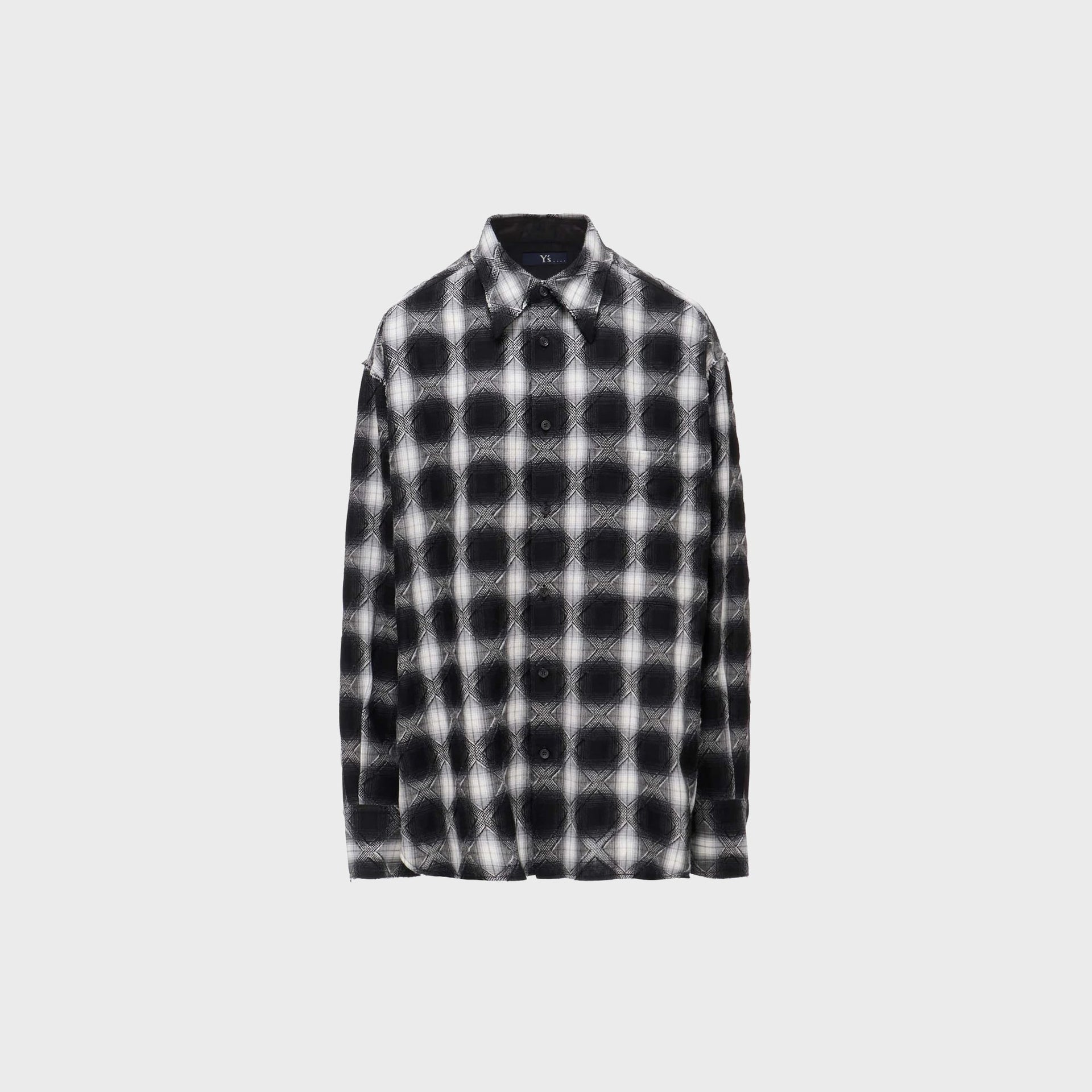 Junya Watanabe MAN Plaid Jacquard Stand Collar Shirt - White / Black