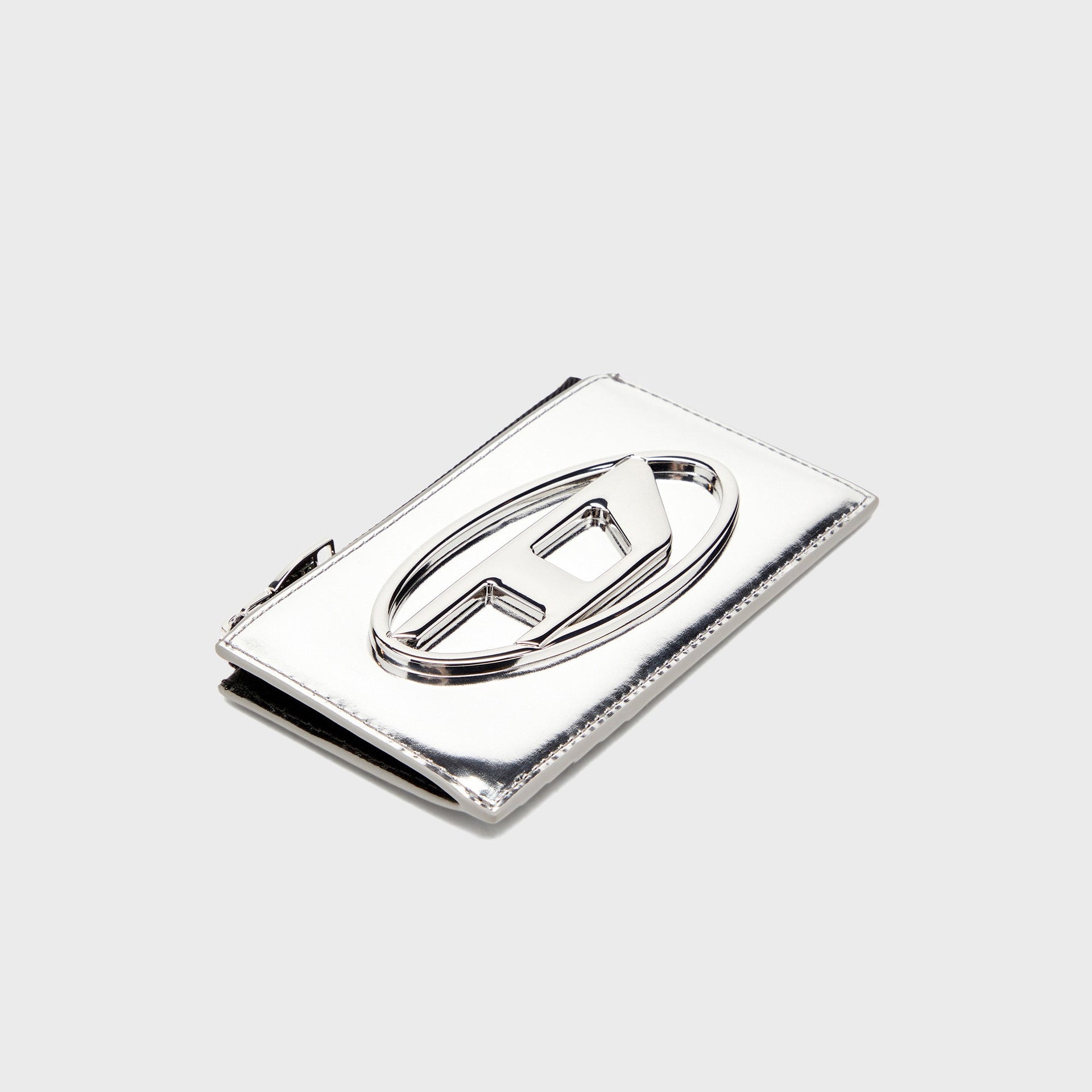 Diesel Mirror Leather Card Holder - Silver