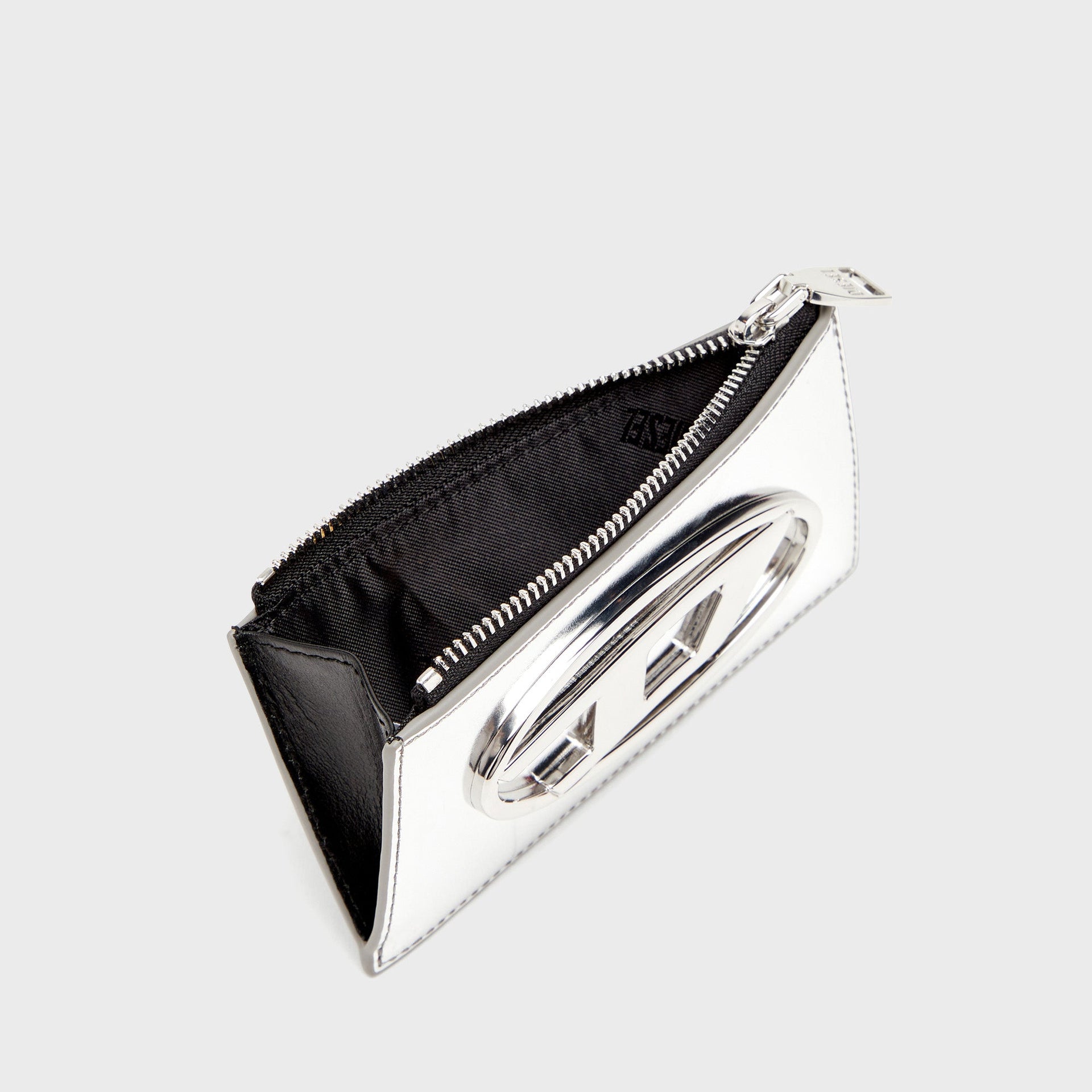 Diesel Mirror Leather Card Holder - Silver