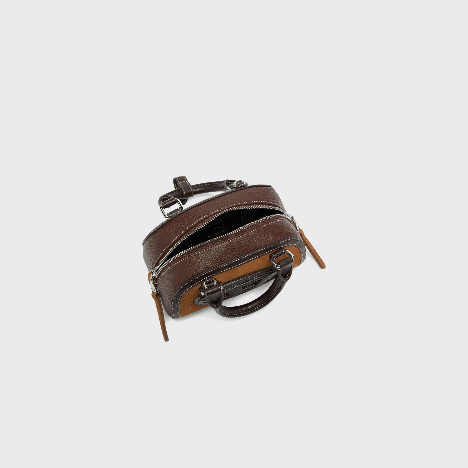 Diesel 1DR Dome Suede and Grainy PU Small Bowling Bag - Brown