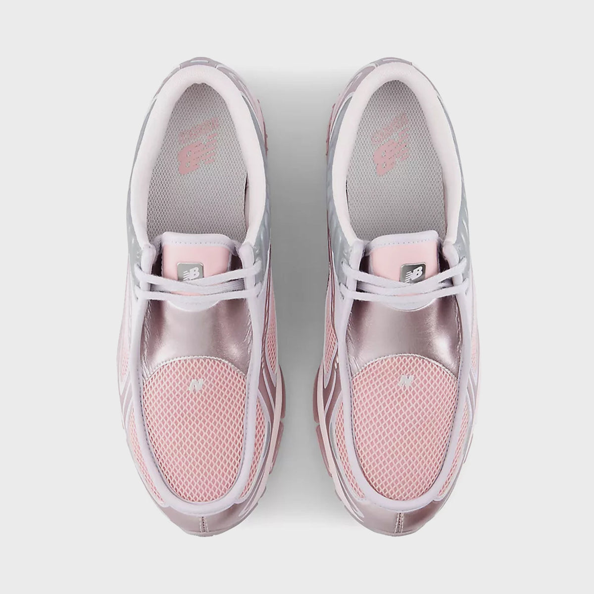 New Balance 1890A sneaker in Pink Granite / Pink Chalk, top-down view of pair showing laces and pink mesh toe