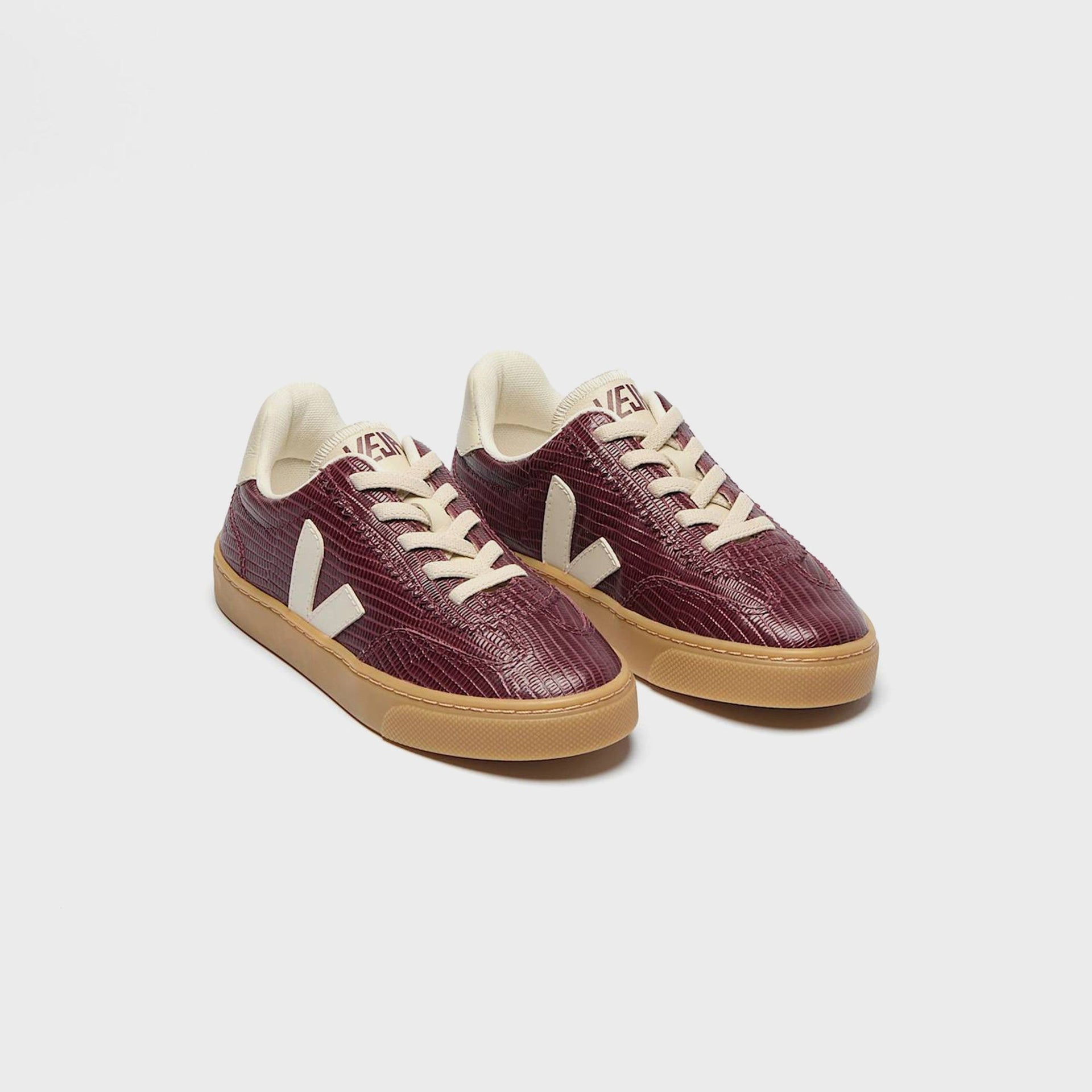 Veja Kids Volley Elastic Laces Leather - Amarante Pierre Natural
