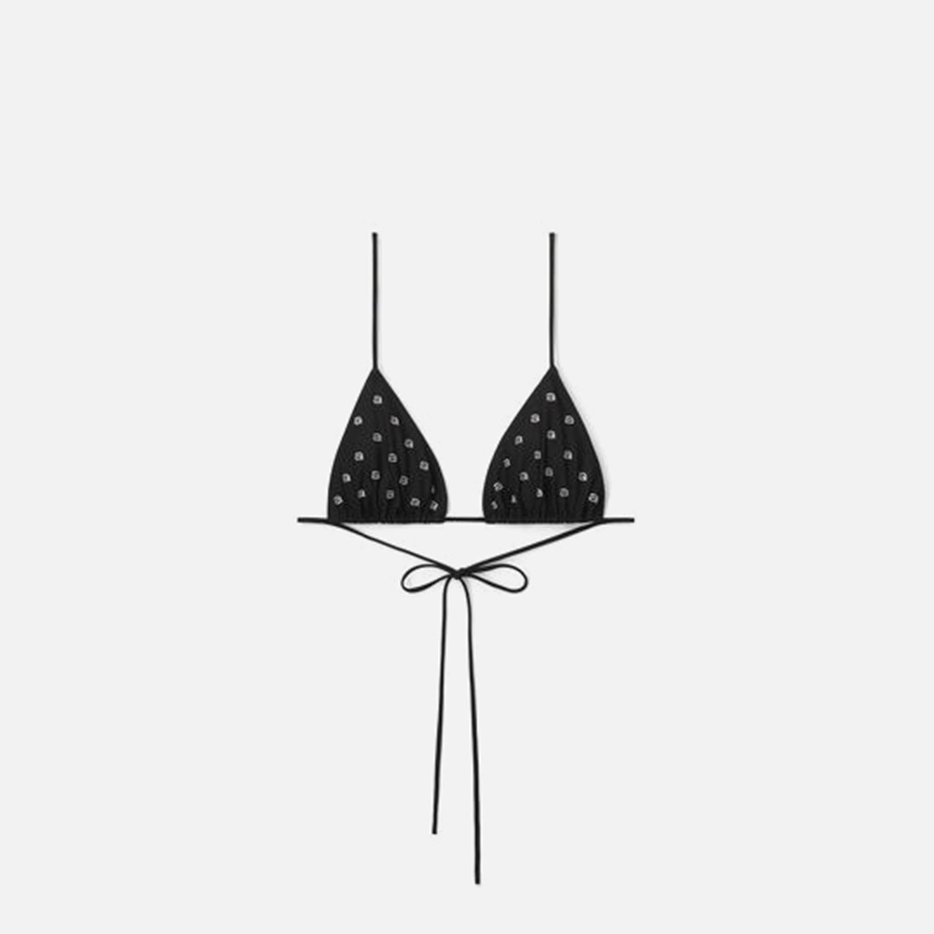 Alexander Wang String Bikini Top with Allover A Hotfix - Black