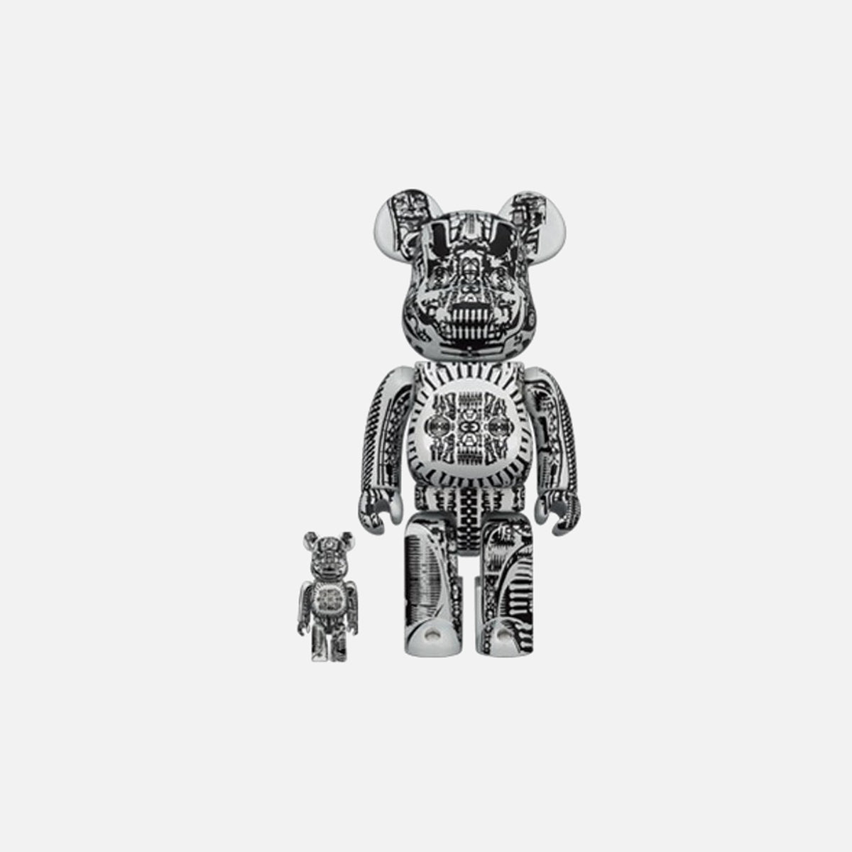 BearBrick H.R. Giger White Chrome 400% + 100%