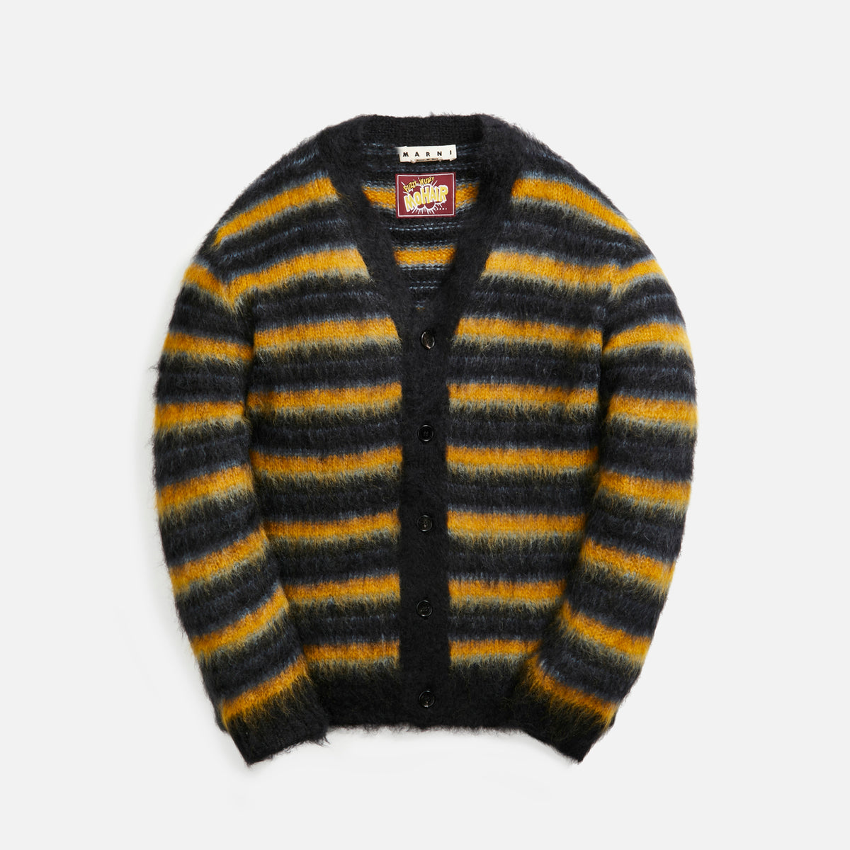 Marni Iconic Brushed Mohair Stripe V-Neck Cardigan - Black