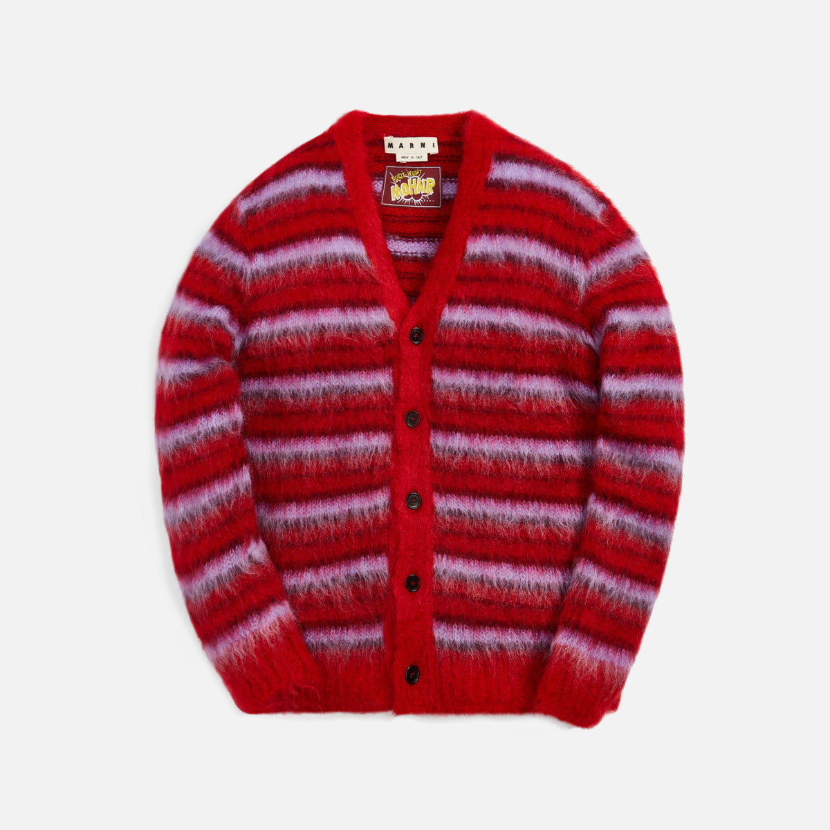 Marni Iconic Brushed Mohair Stripe V-Neck Cardigan - Red Multi