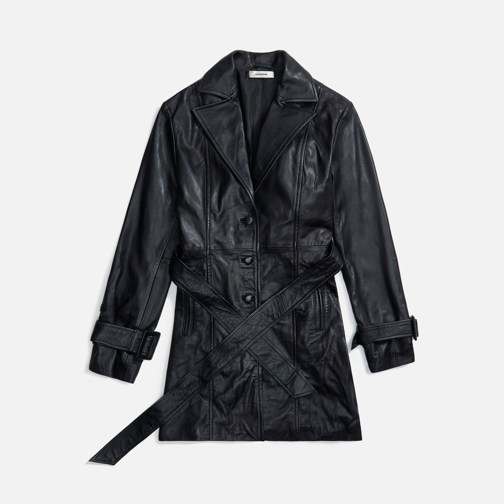 Danielle Guizio Belted Leather Trench Coat - Black