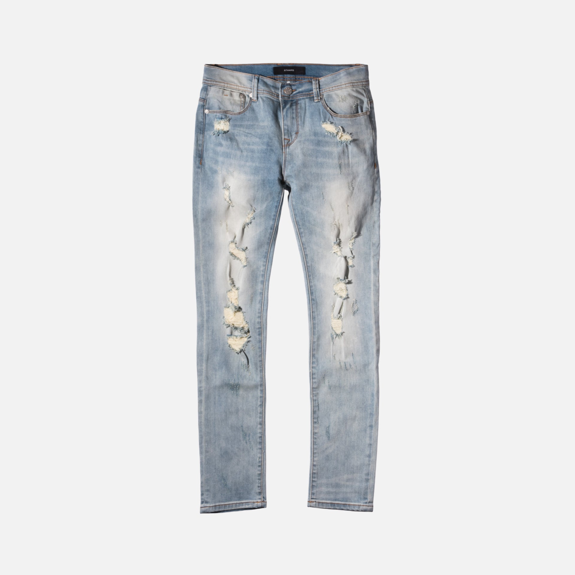 Stampd Distressed Skinny Fit Denim - Light Indigo