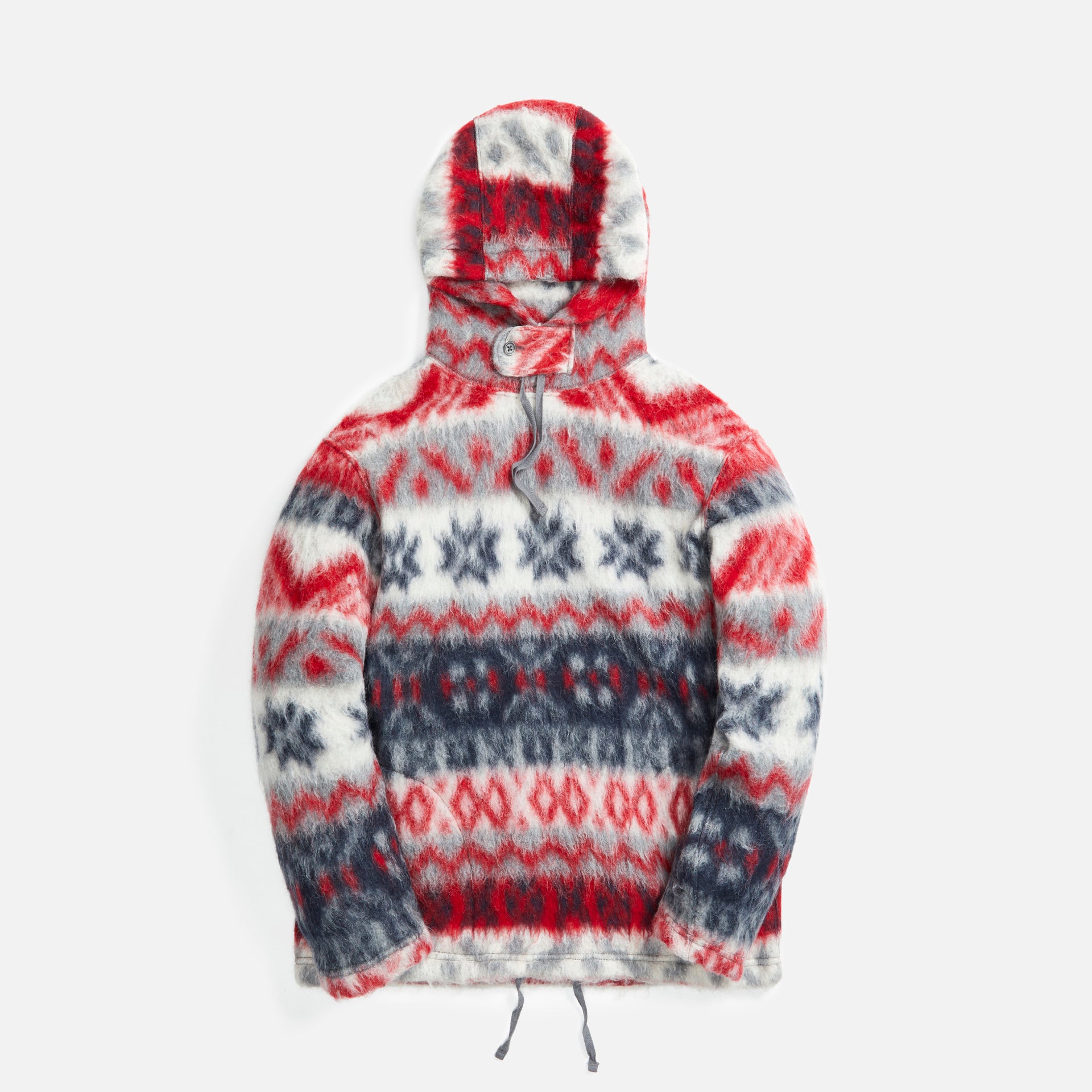 Engineered Garments L/S Hoodies Fair Isle Mohair - Grey / Red