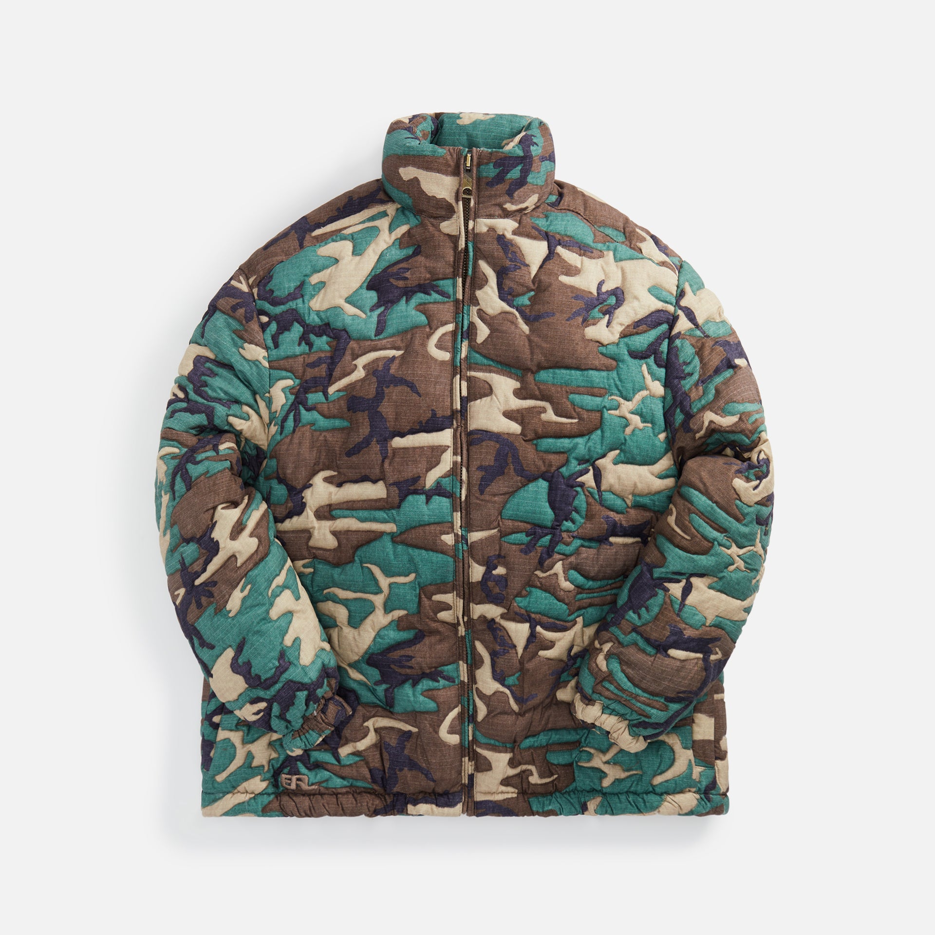 ERL Unisex Camo Woven Quilt Puffer Coat - Green