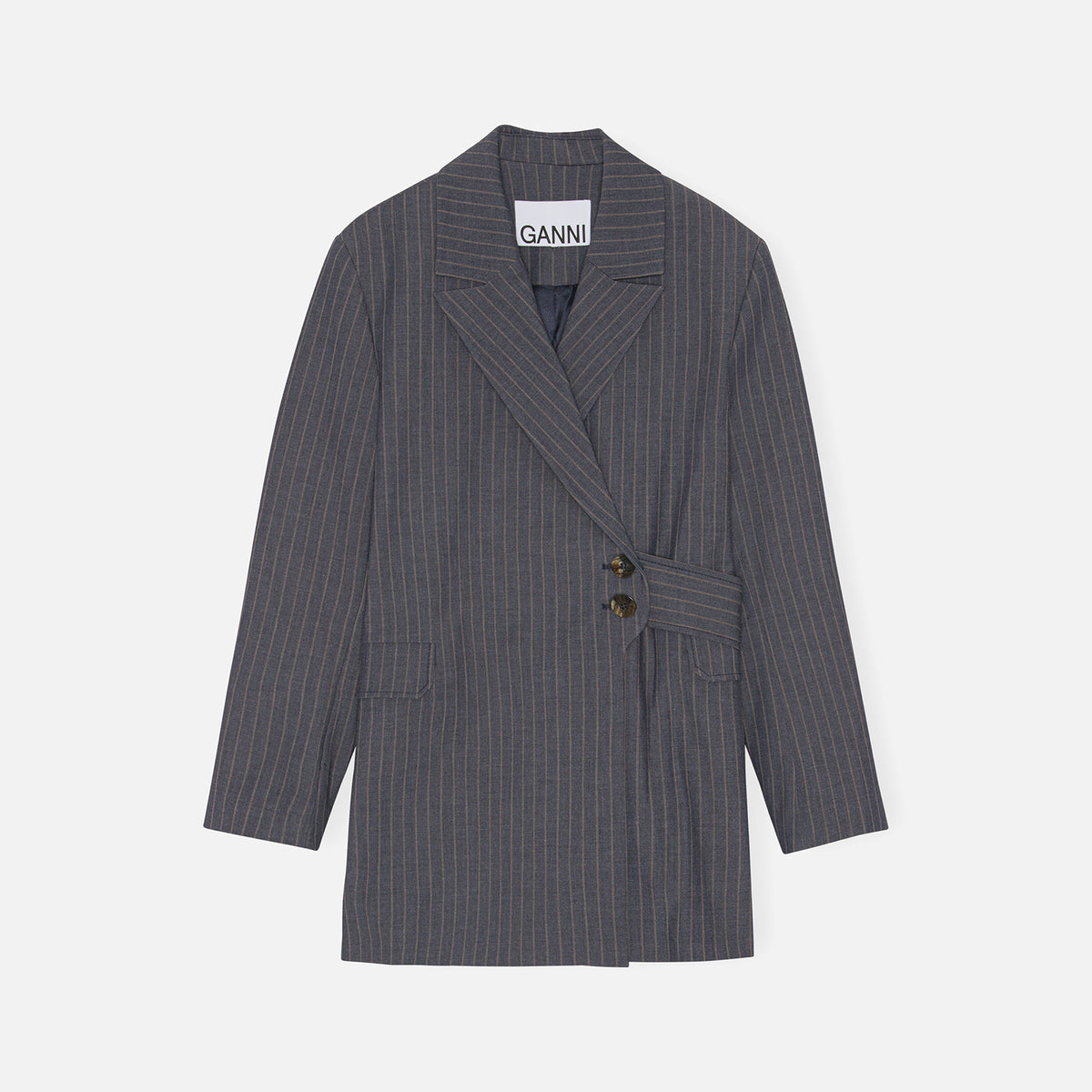 Ganni Stretch Stripe Belt Blazer - Sky Captain