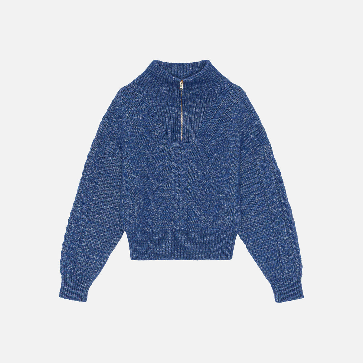 Ganni Chunky Cable Zipper Blouse - Nautical Blue