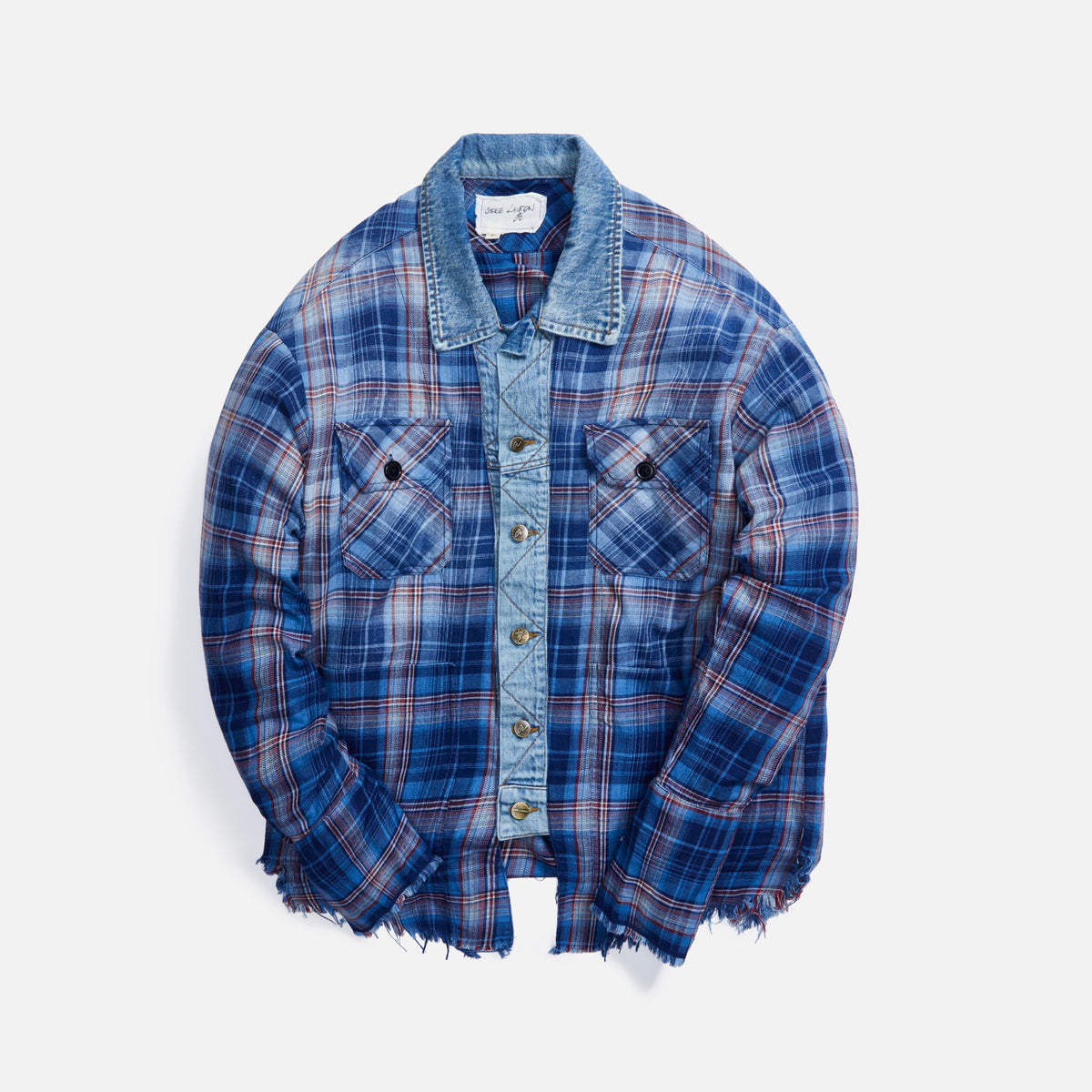 Greg Lauren Agoura Trucker Front Boxy Studio Shirt - Blue Plaid