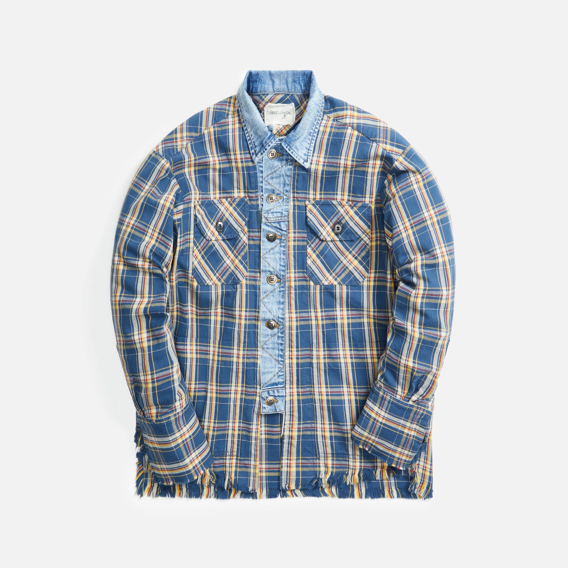 Greg Lauren Trucker Front Boxy Button Up - Navy Plaid