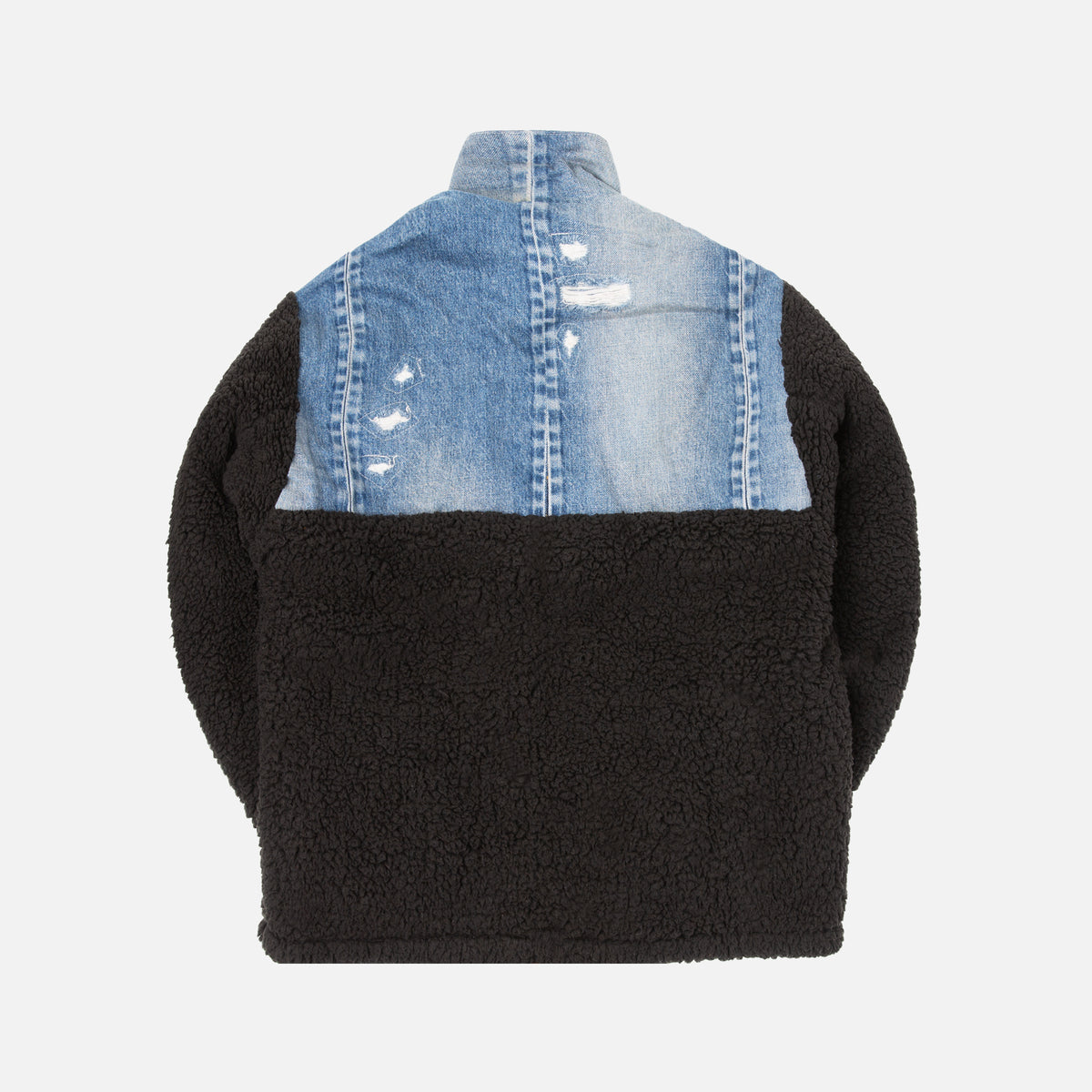 Greg Lauren Denim Sherpa Hi-Tech Zip Pullover - Black