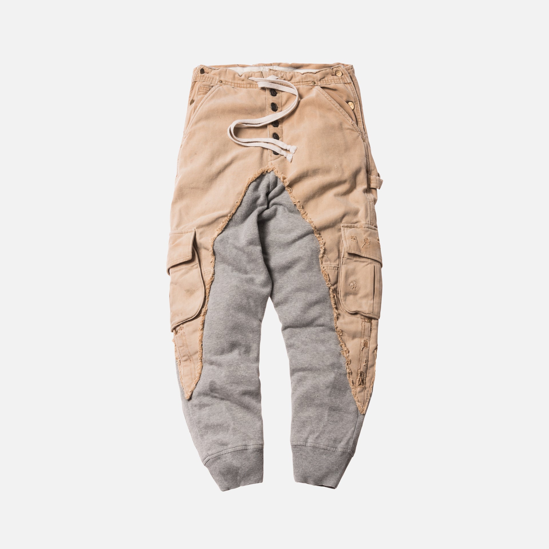 Greg Lauren Grey Fleece Drop Lounge Pant - Beige / Grey