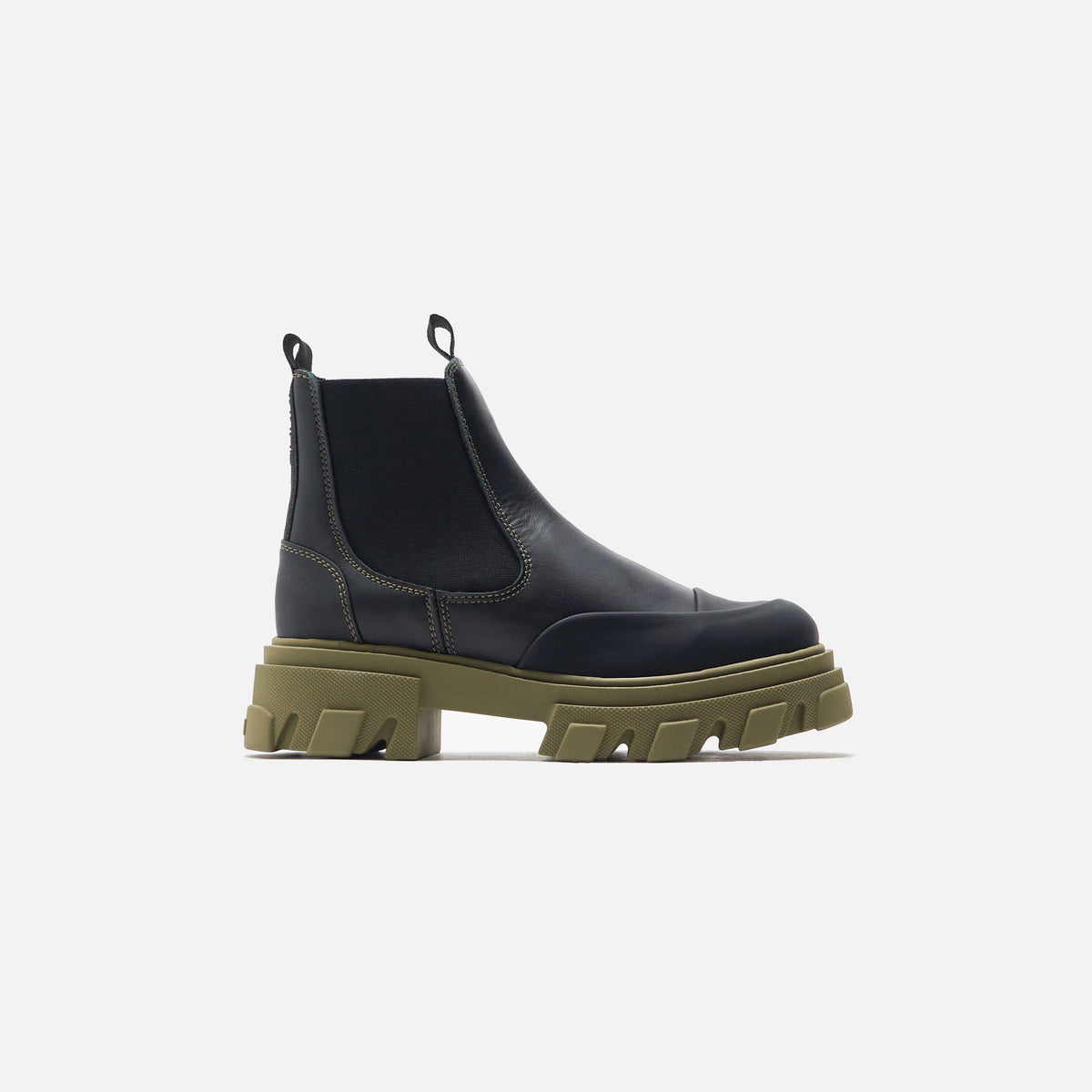 Ganni Leather Chelsea Boots - Black / Green