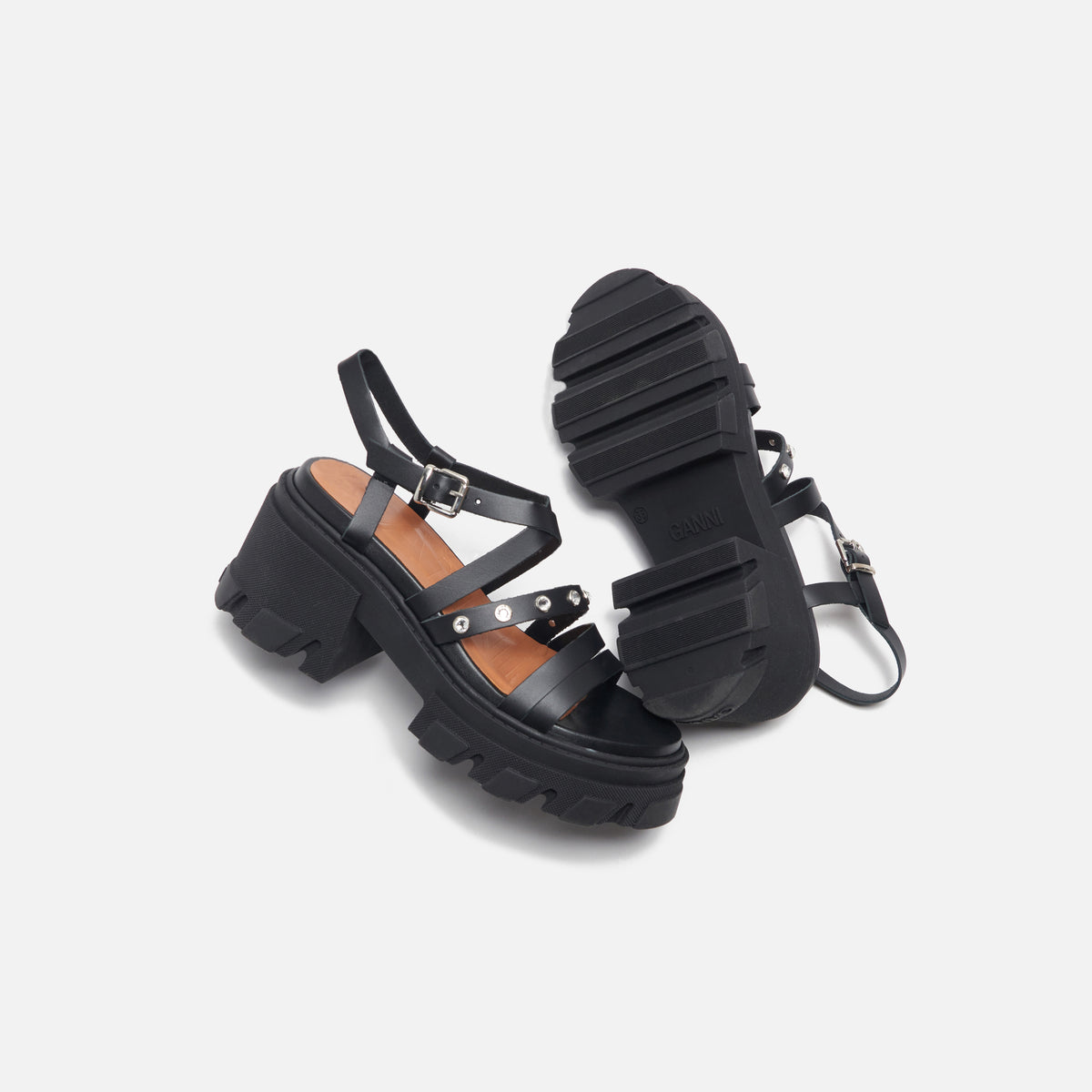 Ganni Cleated Strappy Sandal - Black