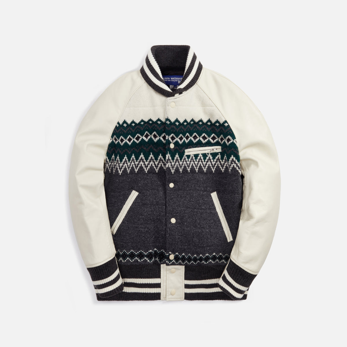 Junya Watanabe Man Wool Jacquard x Cowhide Jacket - Grey