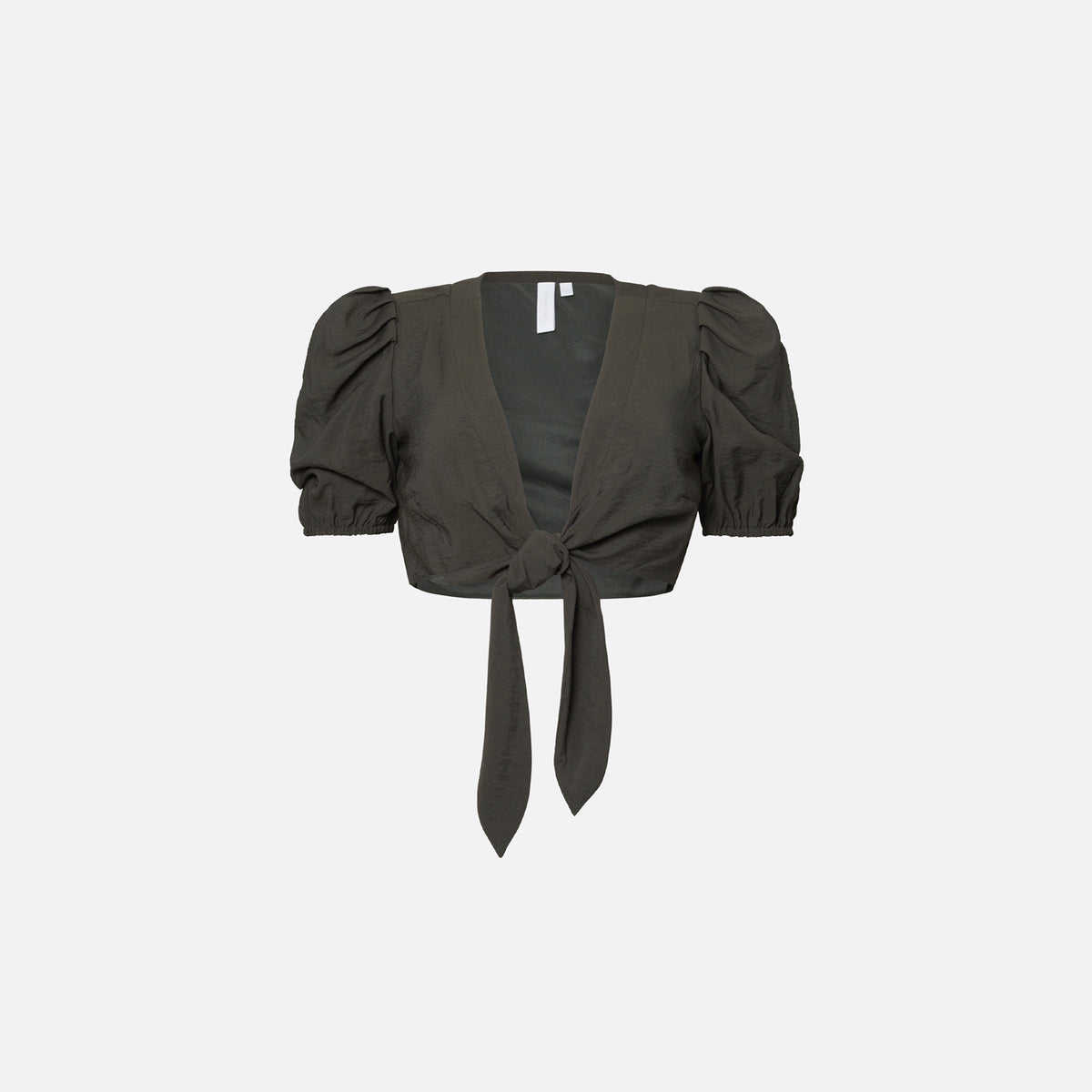 Jonathan Simkhai Adria Solid Tie Front Puff Sleeve Top - Army Green