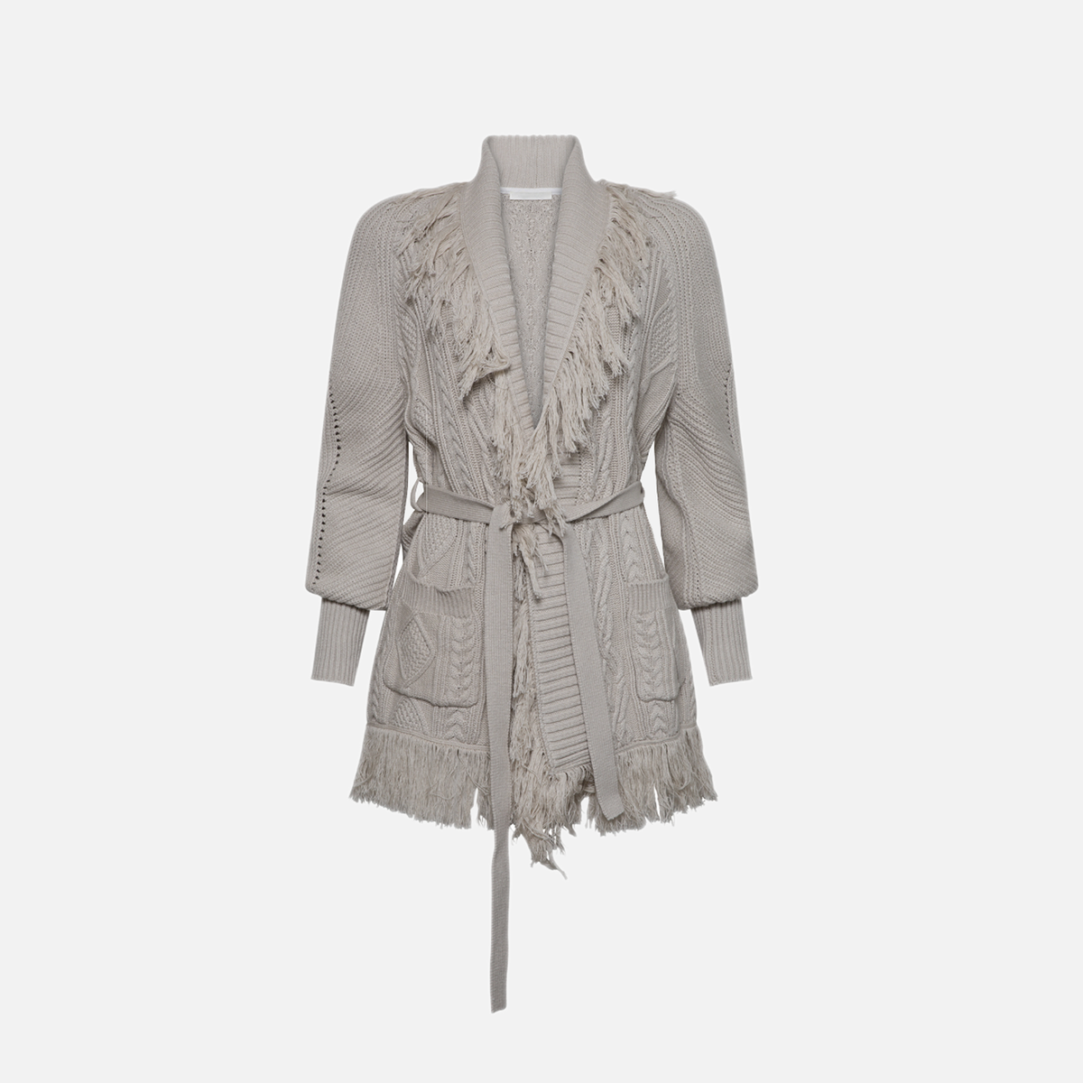 Jonathan Simkhai Anina Fisherman Knit Fringe Cardigan - Stone
